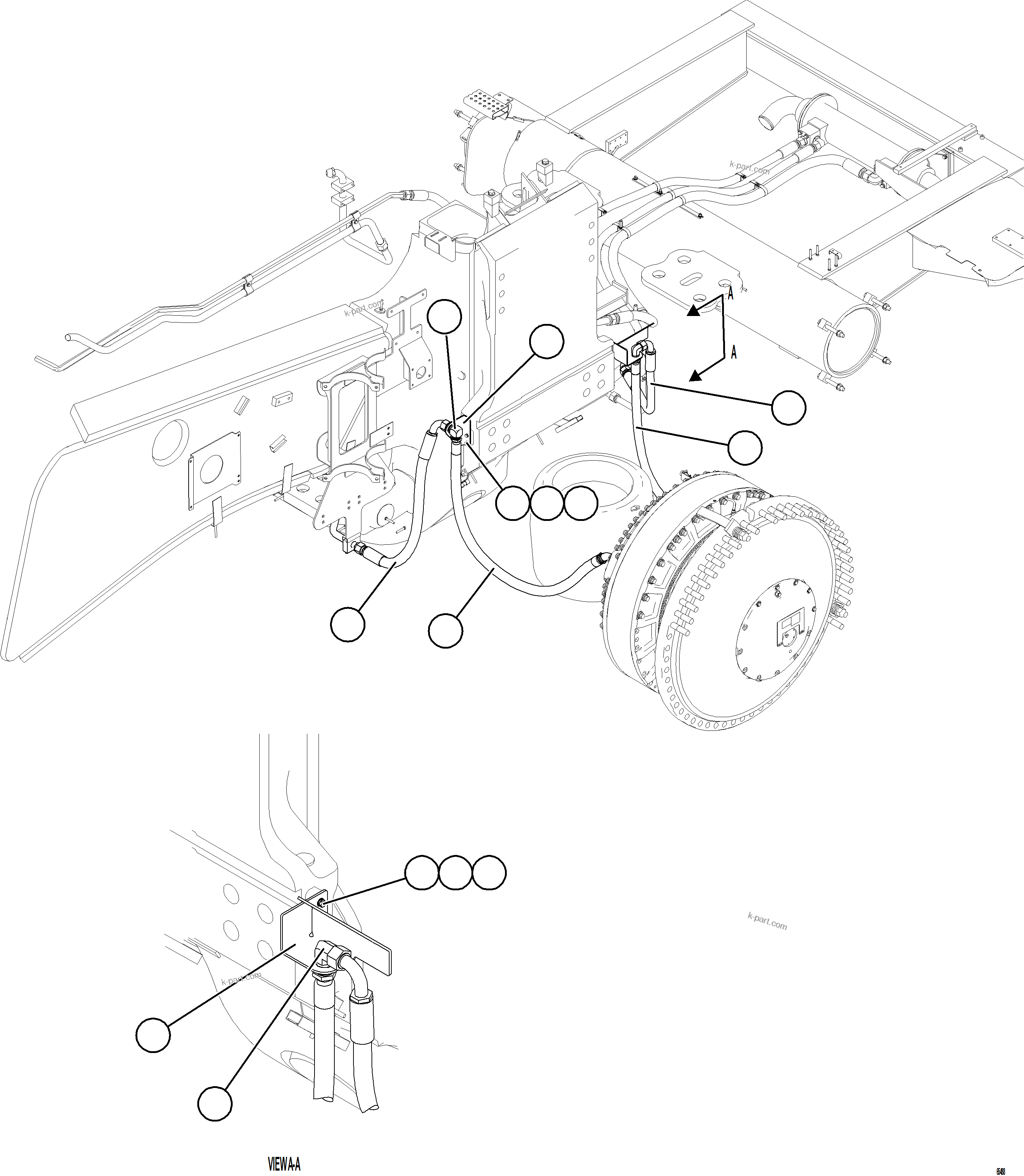 Komatsu parts book diagram for AFE75-AM 980E-5 S/N A50142 - A50143  SPENCE: BRAKE COOLING PIPING - RIGHT FRONT    2/2