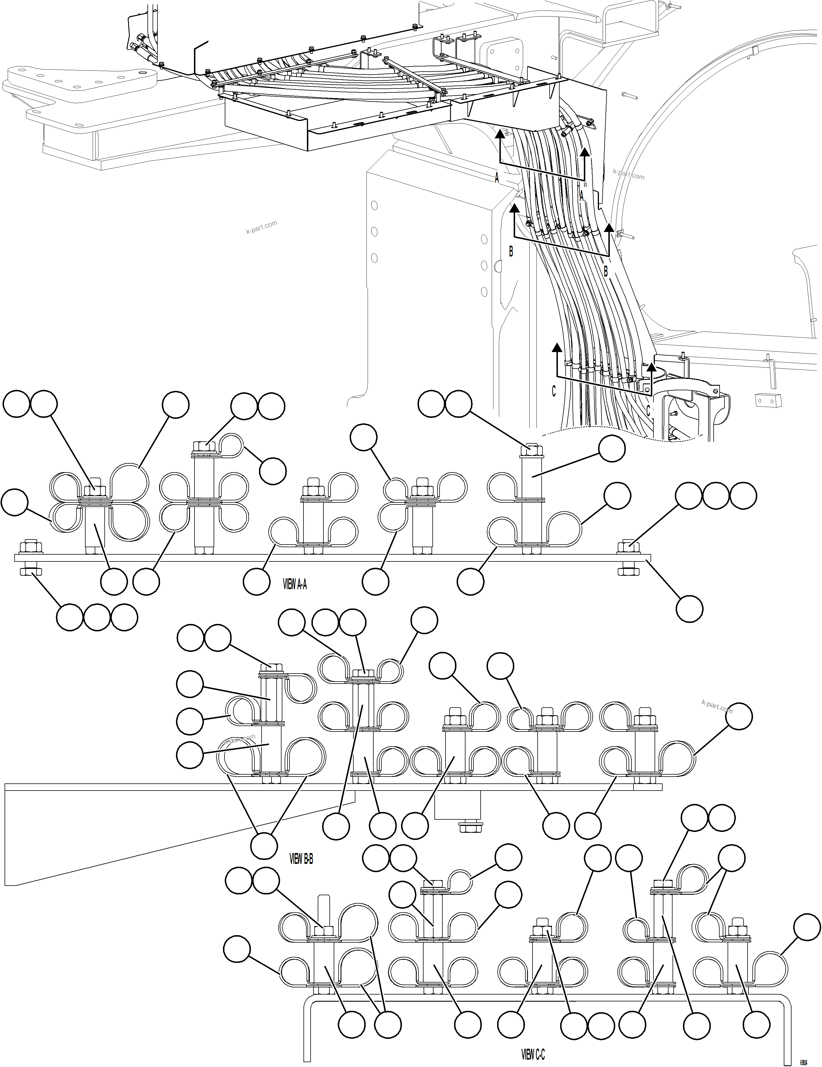 Komatsu parts book diagram for AFE75-AM 980E-5 S/N A50142 - A50143  SPENCE: HYDRAULIC BRAKE CABINET HOSE CLAMPING    2/3