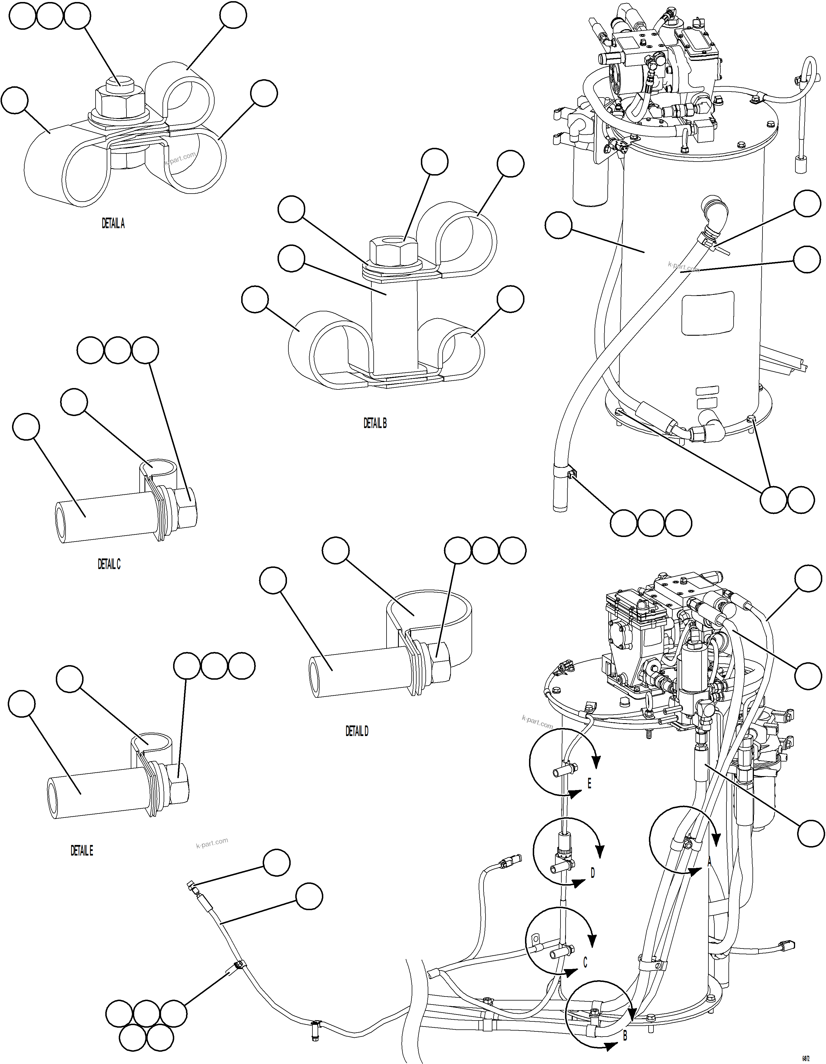 Komatsu parts book diagram for AFE75-AM 980E-5 S/N A50142 - A50143  SPENCE: AUTOMATIC LUBRICATION SYSTEM PIPING - FRONT    1/4