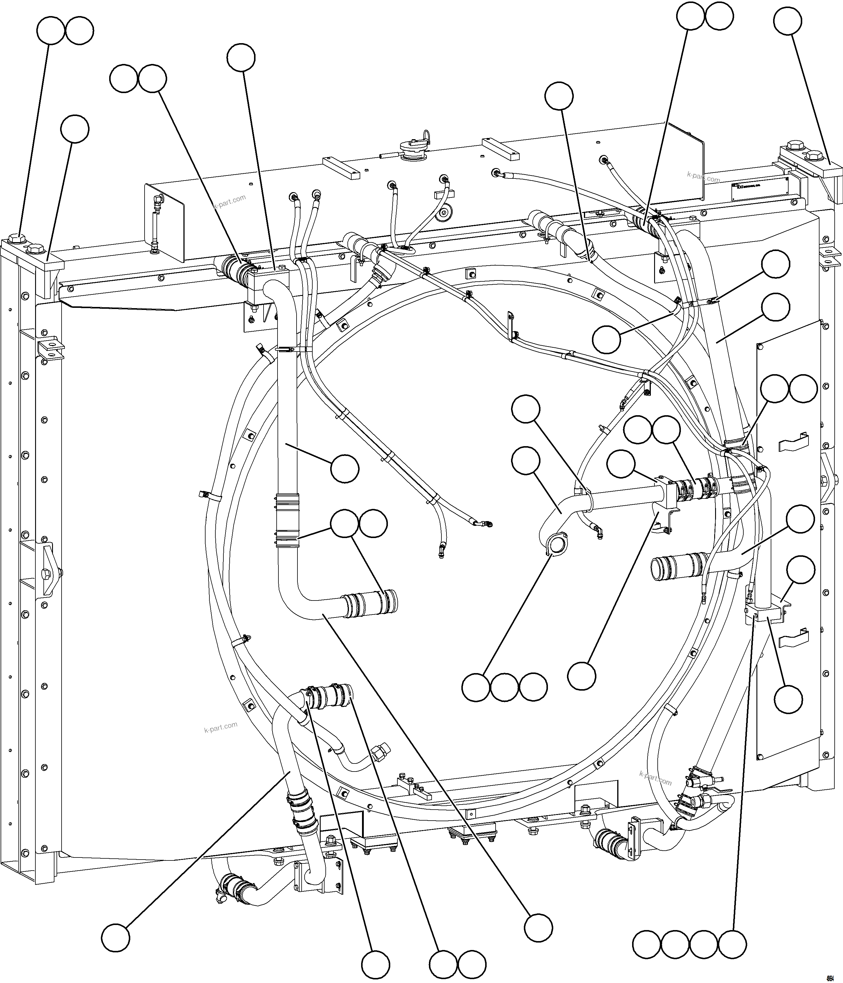 Komatsu parts book diagram for AFE75-AZ 980E-5 S/N A50184,A50189,A50197 - A50199,A50201 - A50202,A50205 - A50212,A50214 - A50220  SMS: RADIATOR PIPING    2/5