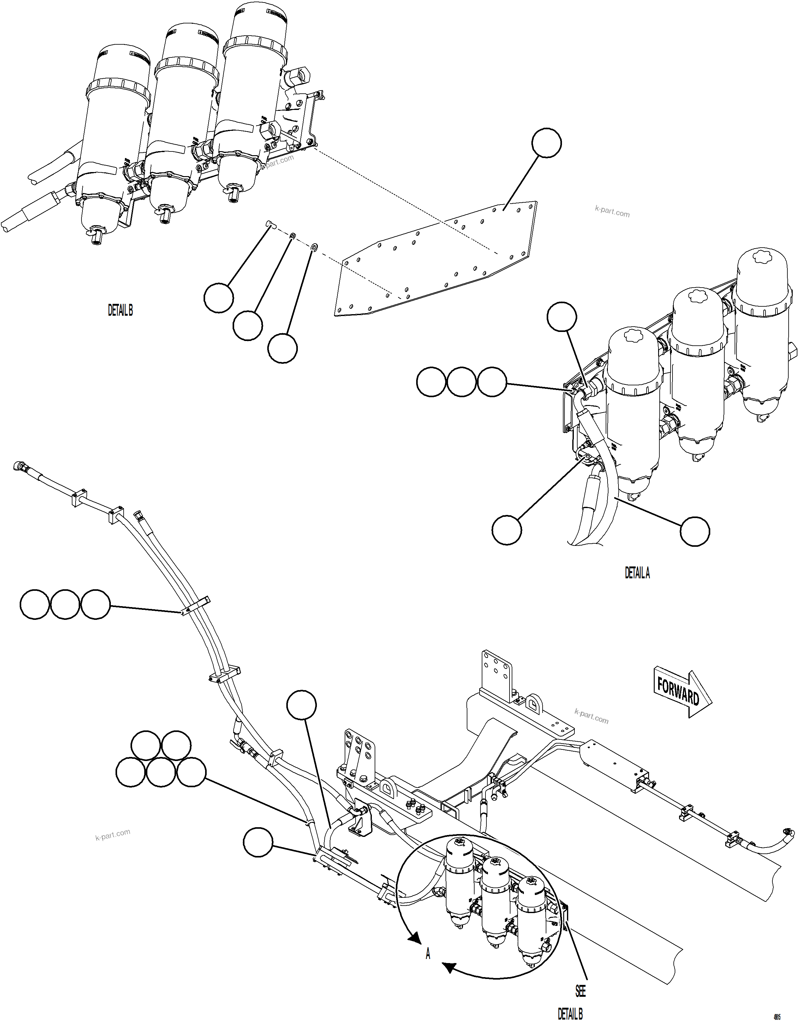 Komatsu parts book diagram for AFE75-AZ 980E-5 S/N A50184,A50189,A50197 - A50199,A50201 - A50202,A50205 - A50212,A50214 - A50220  SMS: FUEL SYSTEM PIPING    3/4