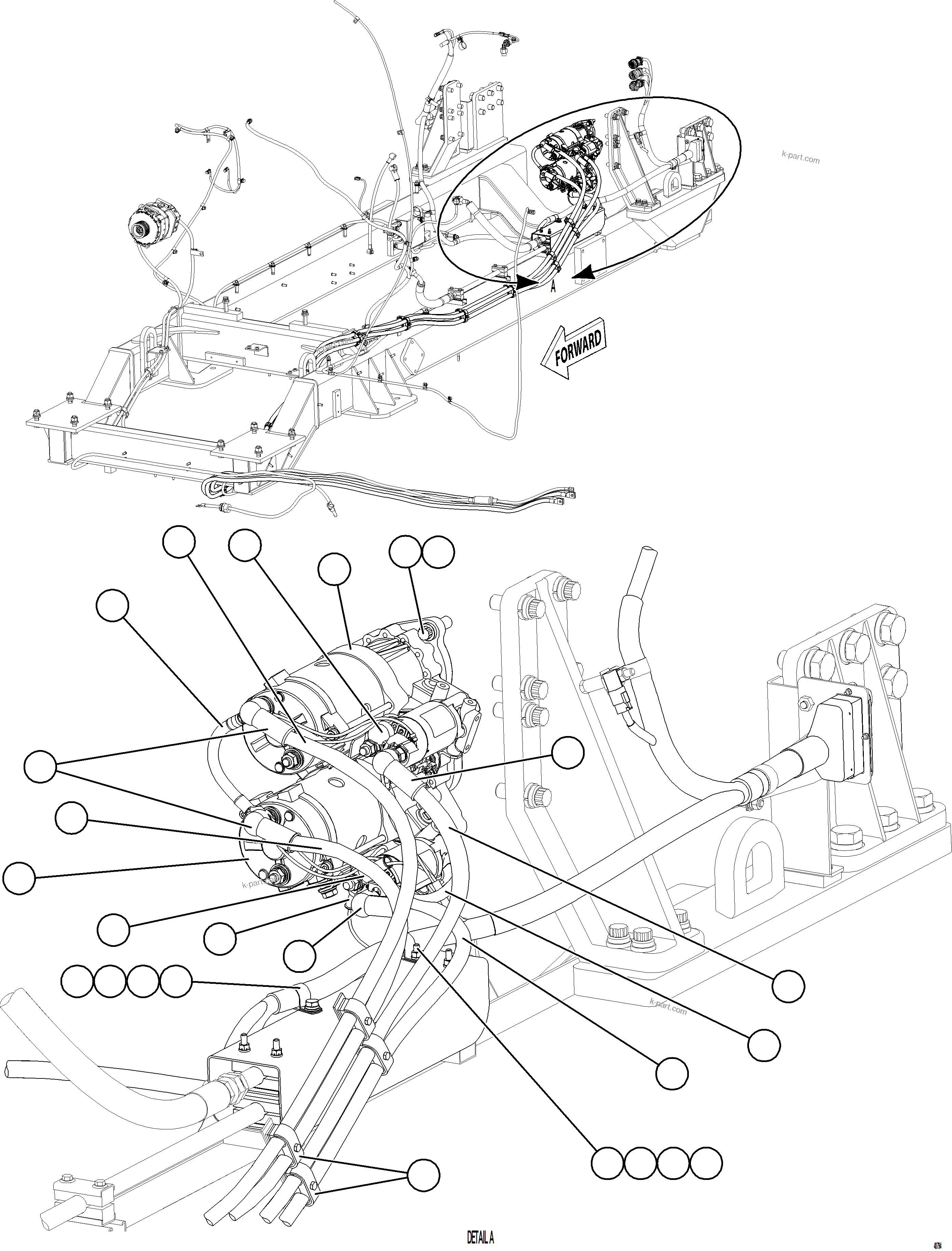 Komatsu parts book diagram for AFE75-AZ 980E-5 S/N A50184,A50189,A50197 - A50199,A50201 - A50202,A50205 - A50212,A50214 - A50220  SMS: CRANKING MOTOR INSTALLATION