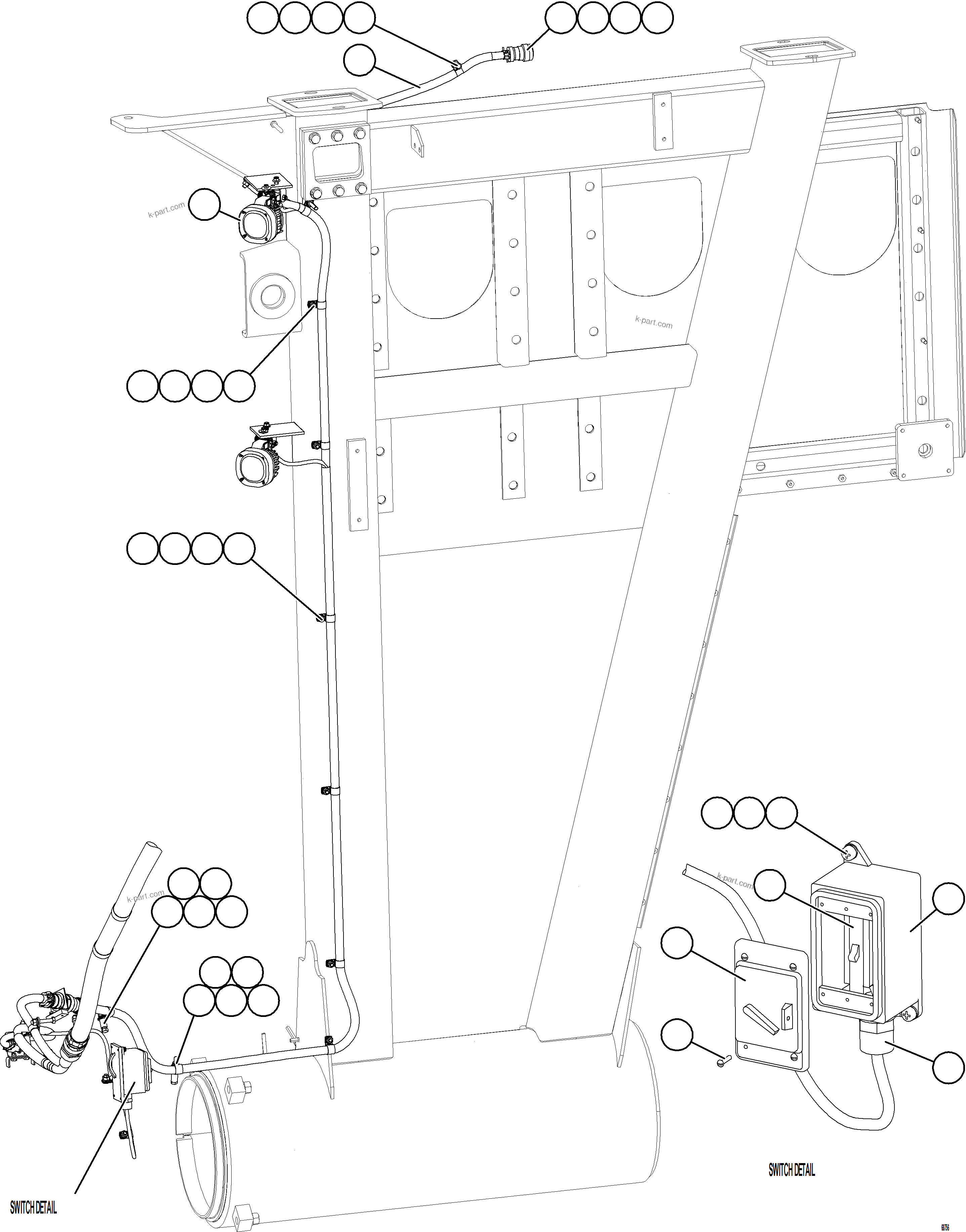 Komatsu parts book diagram for AFE75-AZ 980E-5 S/N A50184,A50189,A50197 - A50199,A50201 - A50202,A50205 - A50212,A50214 - A50220  SMS: RH ENGINE BAY LIGHTS & SWITCH