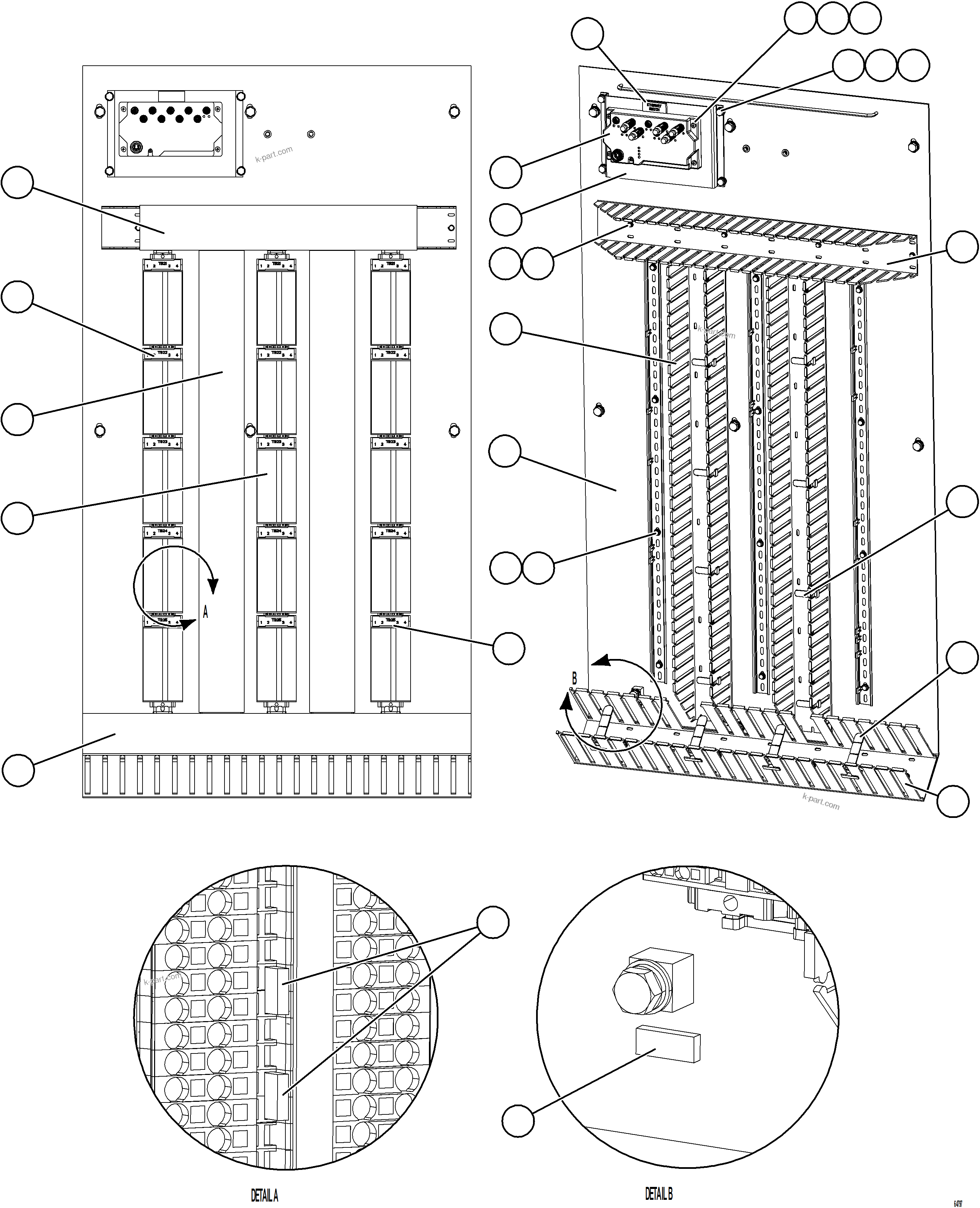 Komatsu parts book diagram for AFE75-AZ 980E-5 S/N A50184,A50189,A50197 - A50199,A50201 - A50202,A50205 - A50212,A50214 - A50220  SMS: AUXILIARY CONTROL CABINET - REAR WALL