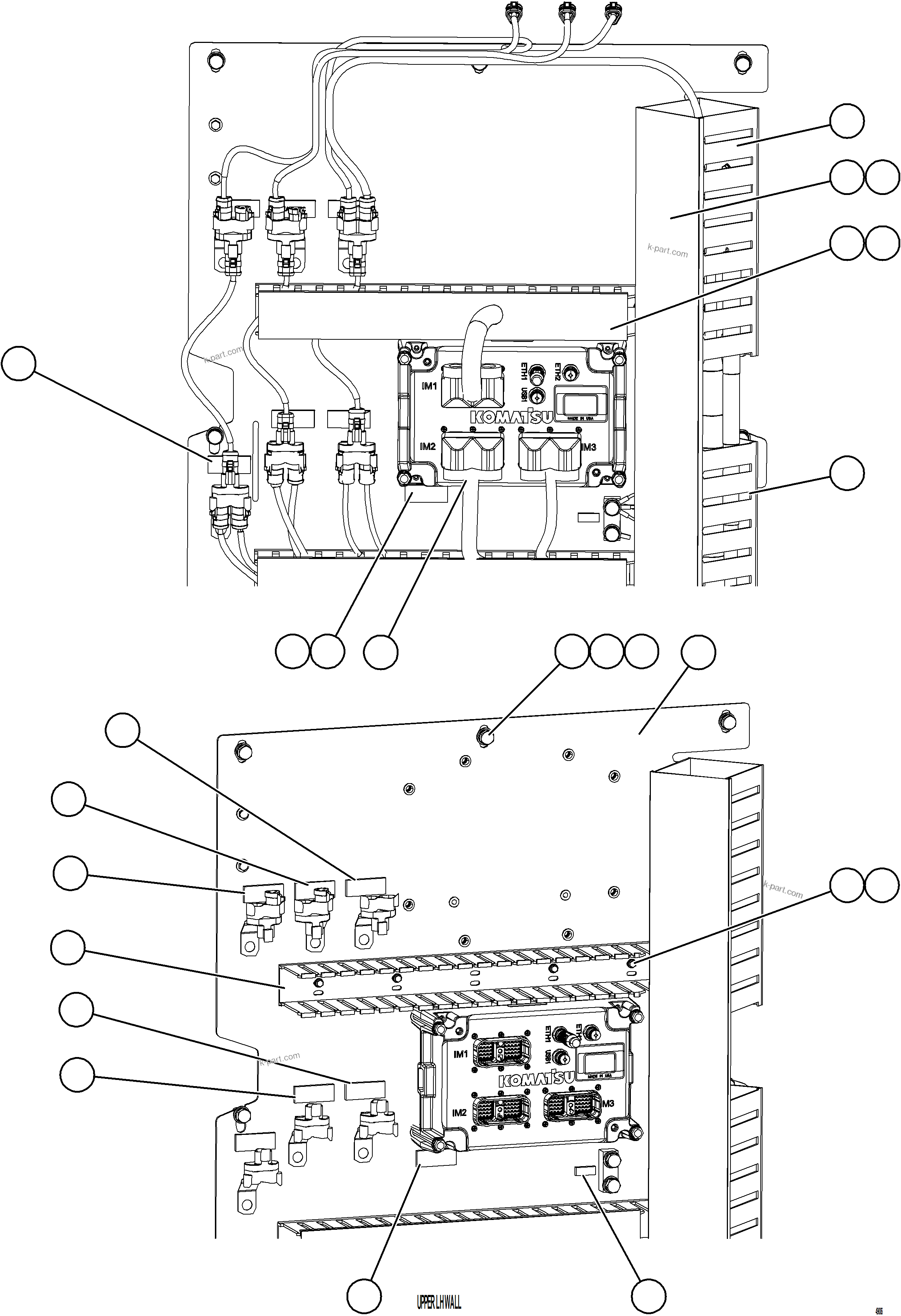 Komatsu parts book diagram for AFE75-AZ 980E-5 S/N A50184,A50189,A50197 - A50199,A50201 - A50202,A50205 - A50212,A50214 - A50220  SMS: AUXILIARY CONTROL CABINET - LH WALL    1/2