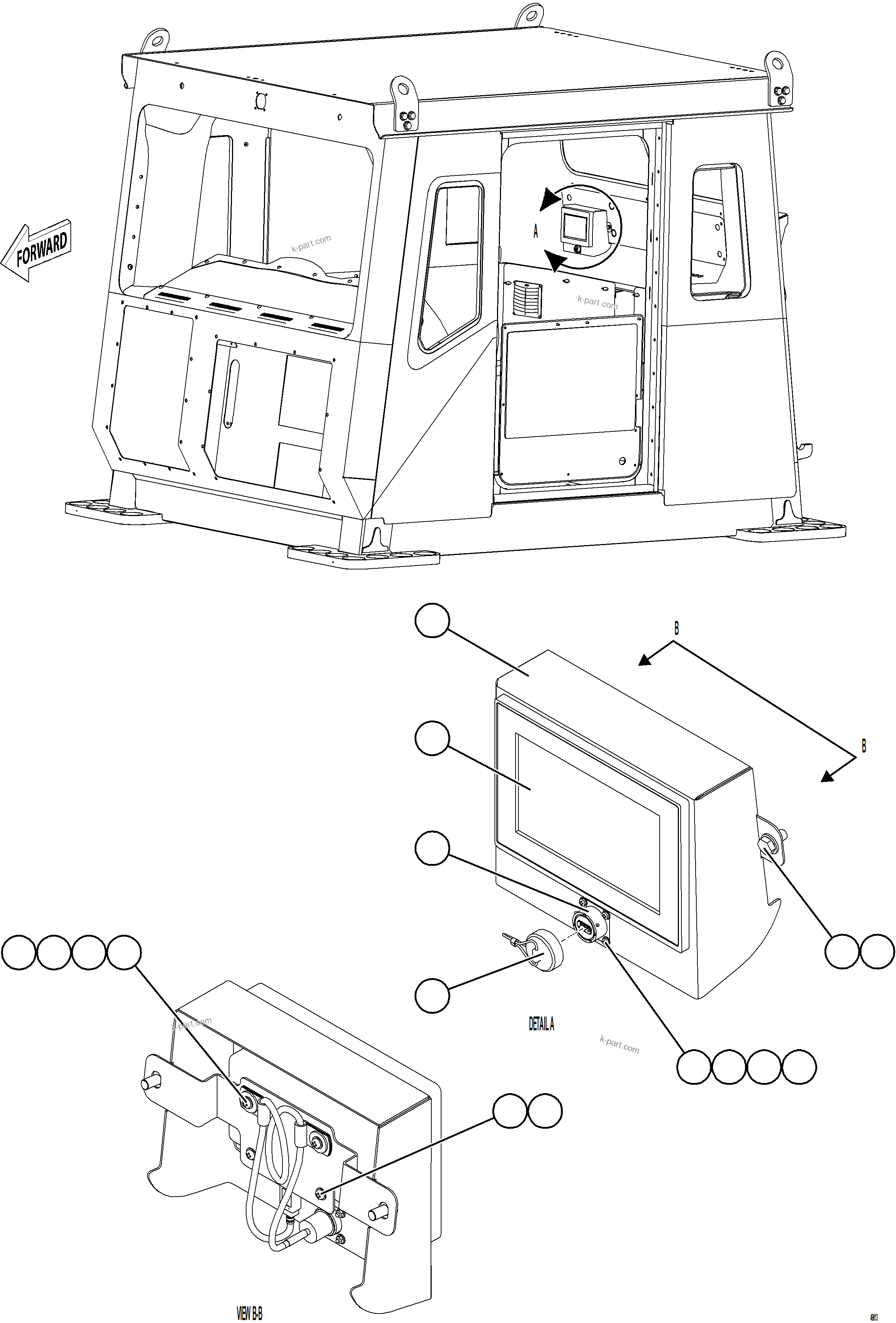 Komatsu parts book diagram for AFE75-AZ 980E-5 S/N A50184,A50189,A50197 - A50199,A50201 - A50202,A50205 - A50212,A50214 - A50220  SMS: VID PANEL INSTALLATION