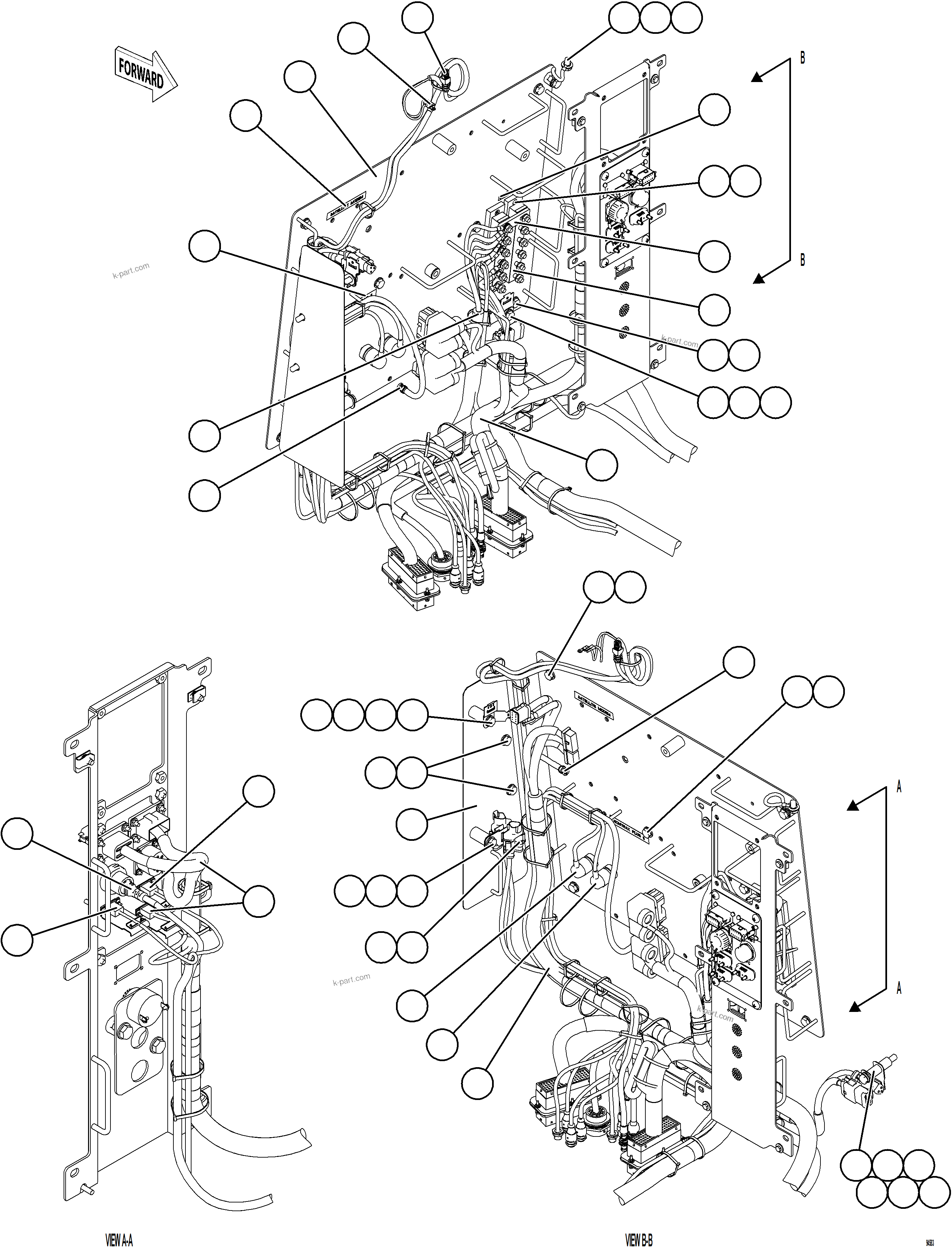 Komatsu parts book diagram for AFE75-AZ 980E-5 S/N A50184,A50189,A50197 - A50199,A50201 - A50202,A50205 - A50212,A50214 - A50220  SMS: CAB ELECTRICAL - BACK WALL    2/2