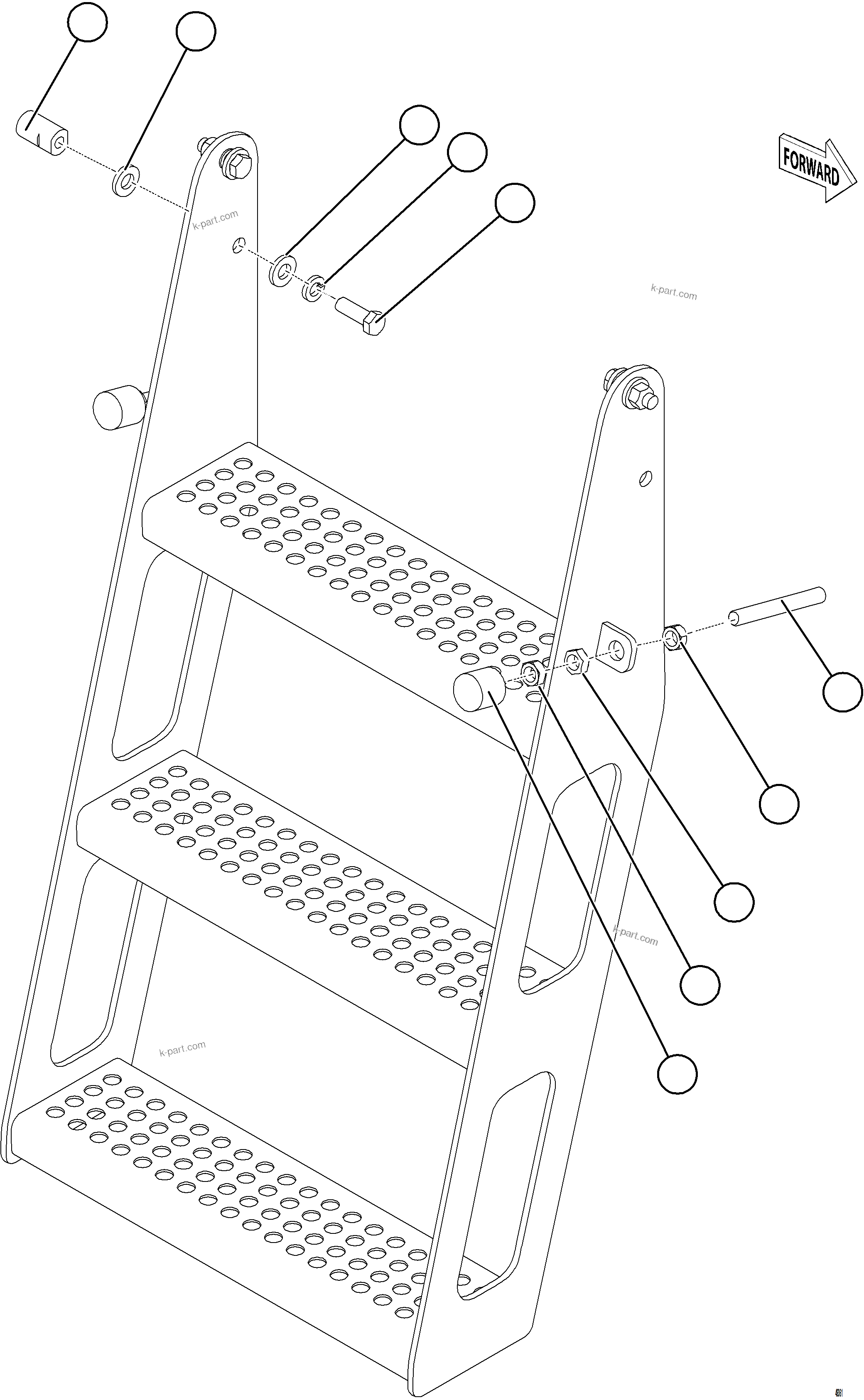 Komatsu parts book diagram for AFE75-AZ 980E-5 S/N A50184,A50189,A50197 - A50199,A50201 - A50202,A50205 - A50212,A50214 - A50220  SMS: DROPDOWN LADDER