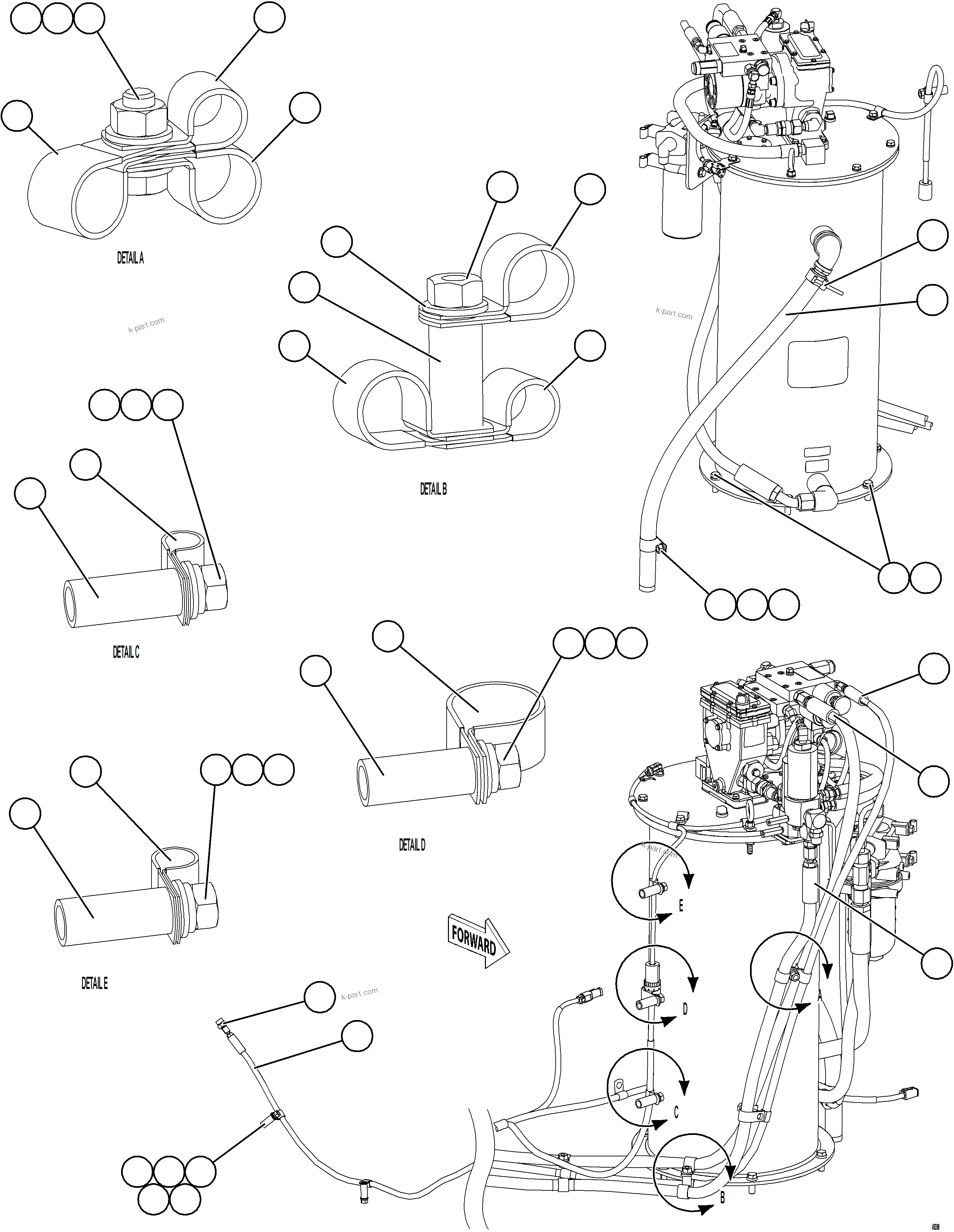 Komatsu parts book diagram for AFE75-AZ 980E-5 S/N A50184,A50189,A50197 - A50199,A50201 - A50202,A50205 - A50212,A50214 - A50220  SMS: AUTOMATIC LUBRICATION SYSTEM PIPING - FRONT    1/4
