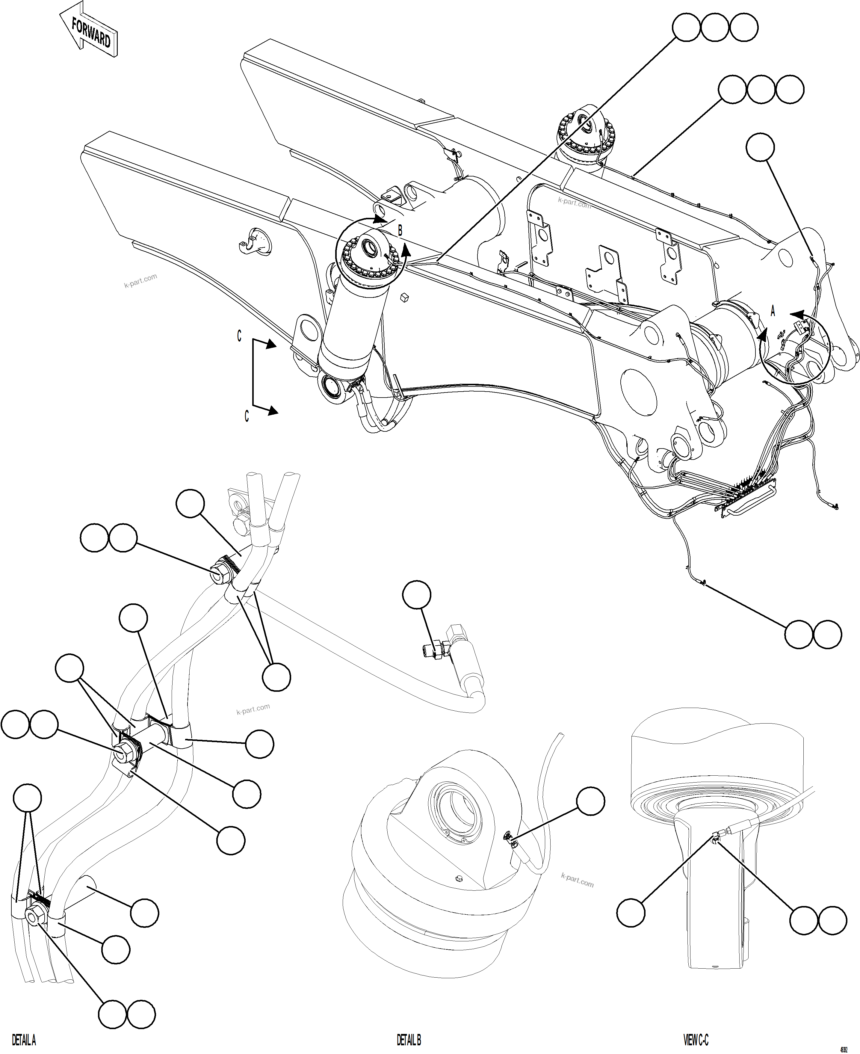 Komatsu parts book diagram for AFE75-AZ 980E-5 S/N A50184,A50189,A50197 - A50199,A50201 - A50202,A50205 - A50212,A50214 - A50220  SMS: AUTOMATIC LUBRICATION SYSTEM PIPING - REAR