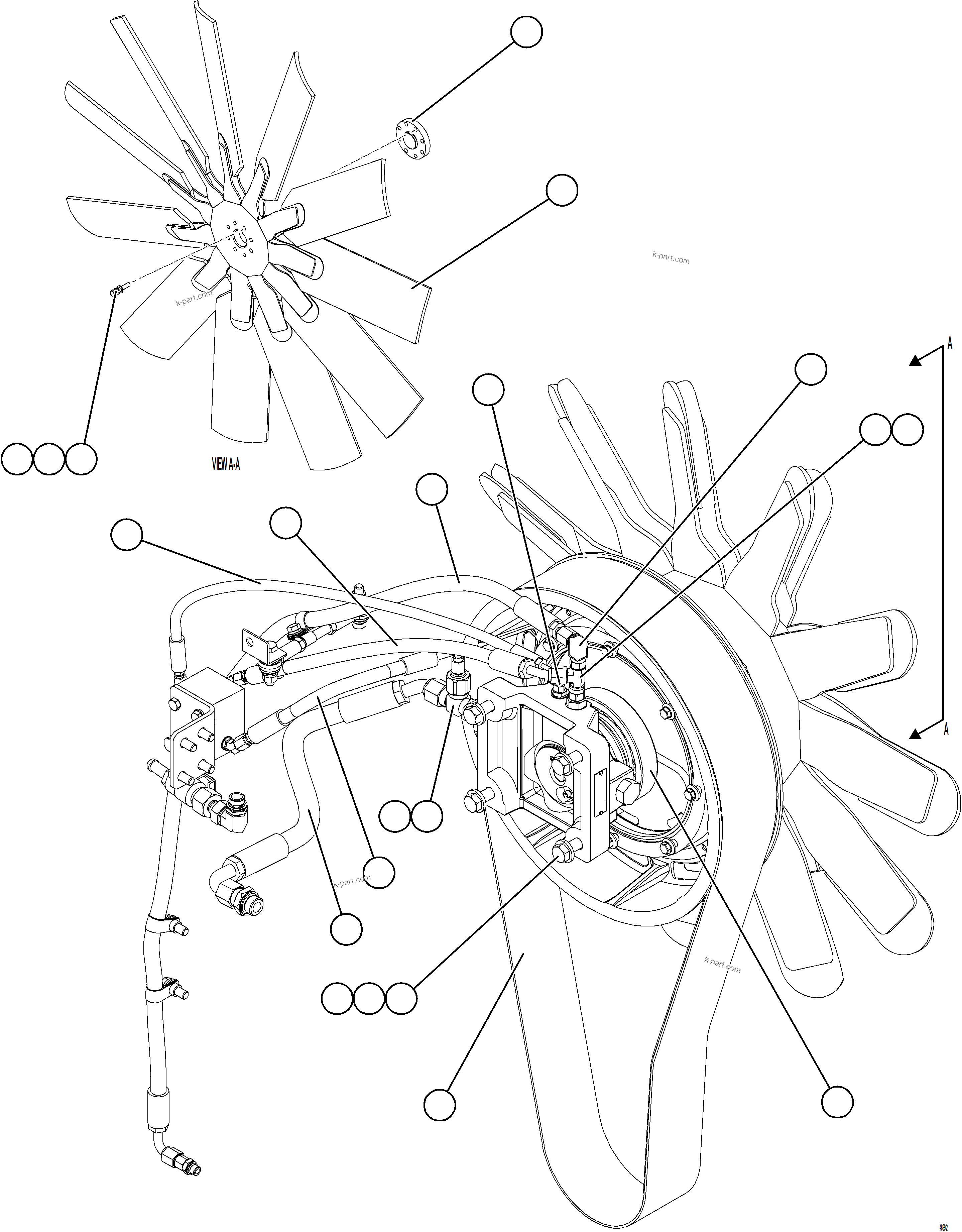 Komatsu parts book diagram for AFE75-BA 980E-5 S/N A50186 - A50187,A50192 - A50194  KMEX: FAN INSTALLATION    1/2