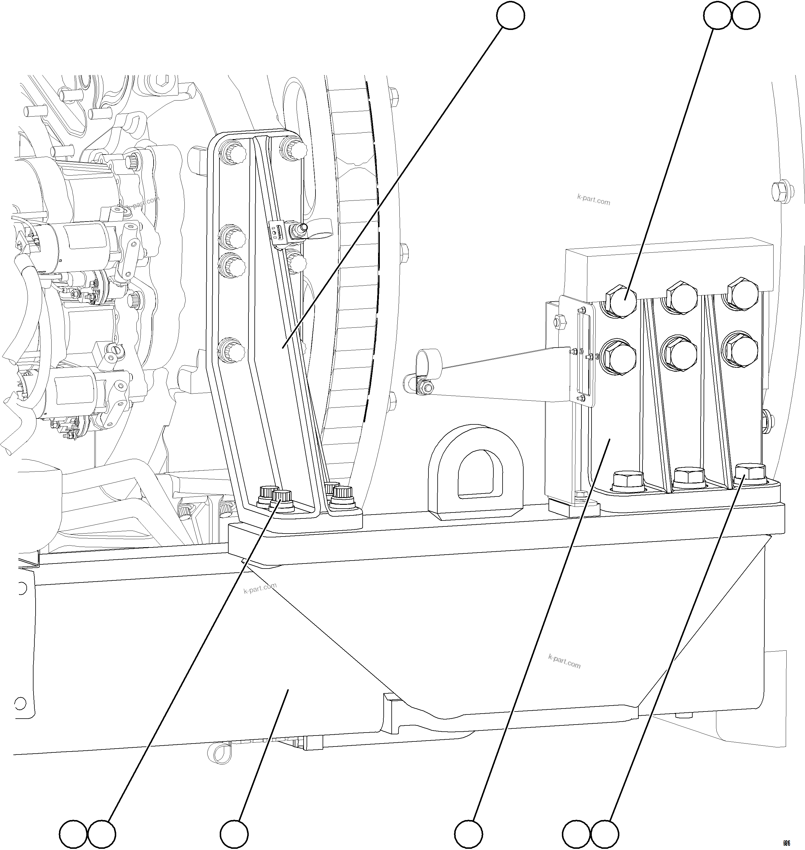 Komatsu parts book diagram for AFE75-BA 980E-5 S/N A50186 - A50187,A50192 - A50194  KMEX: ENGINE CRADLE INSTALLATION