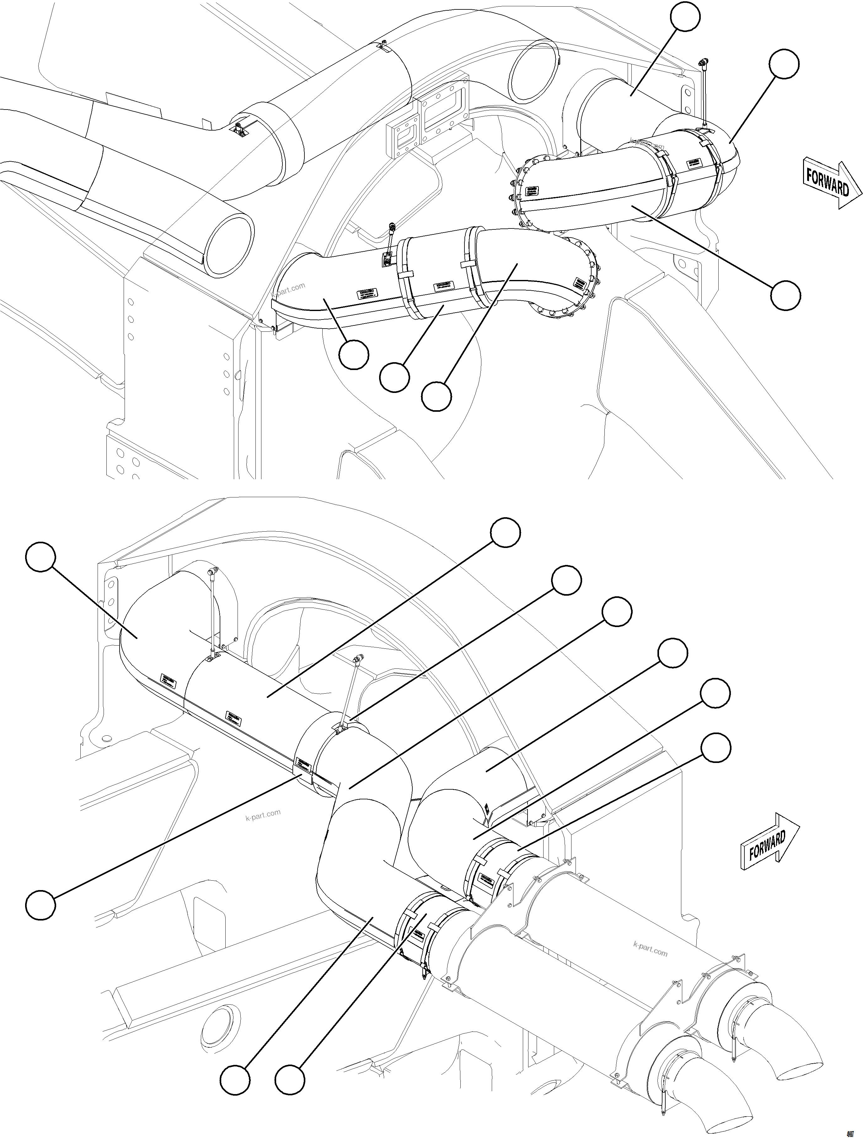 Komatsu parts book diagram for AFE75-BA 980E-5 S/N A50186 - A50187,A50192 - A50194  KMEX: EXHAUST BLANKETS