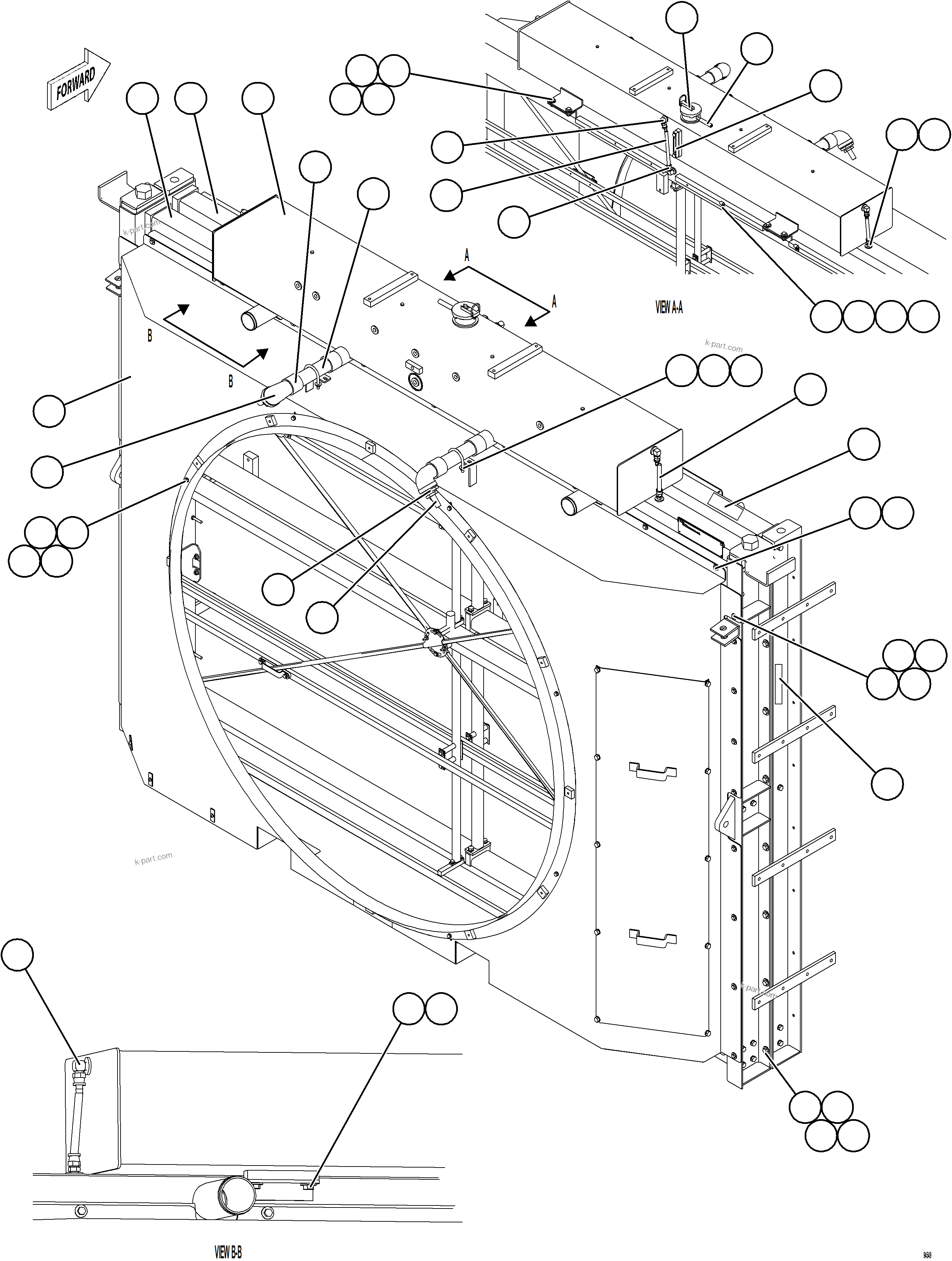 Komatsu parts book diagram for AFE75-BA 980E-5 S/N A50186 - A50187,A50192 - A50194  KMEX: RADIATOR & SHROUD ASSEMBLY