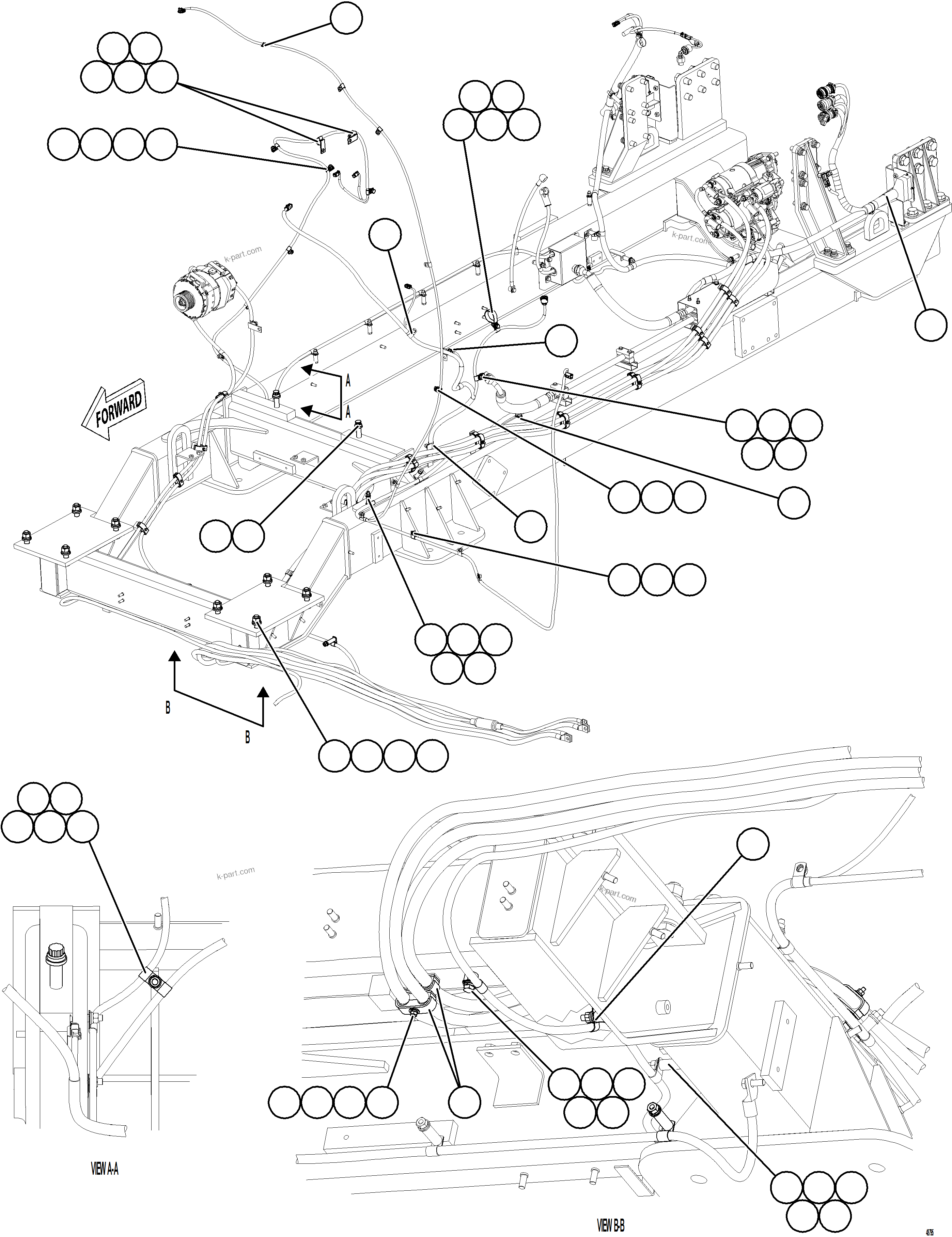 Komatsu parts book diagram for AFE75-BA 980E-5 S/N A50186 - A50187,A50192 - A50194  KMEX: CRANKING MOTOR WIRING    1/2