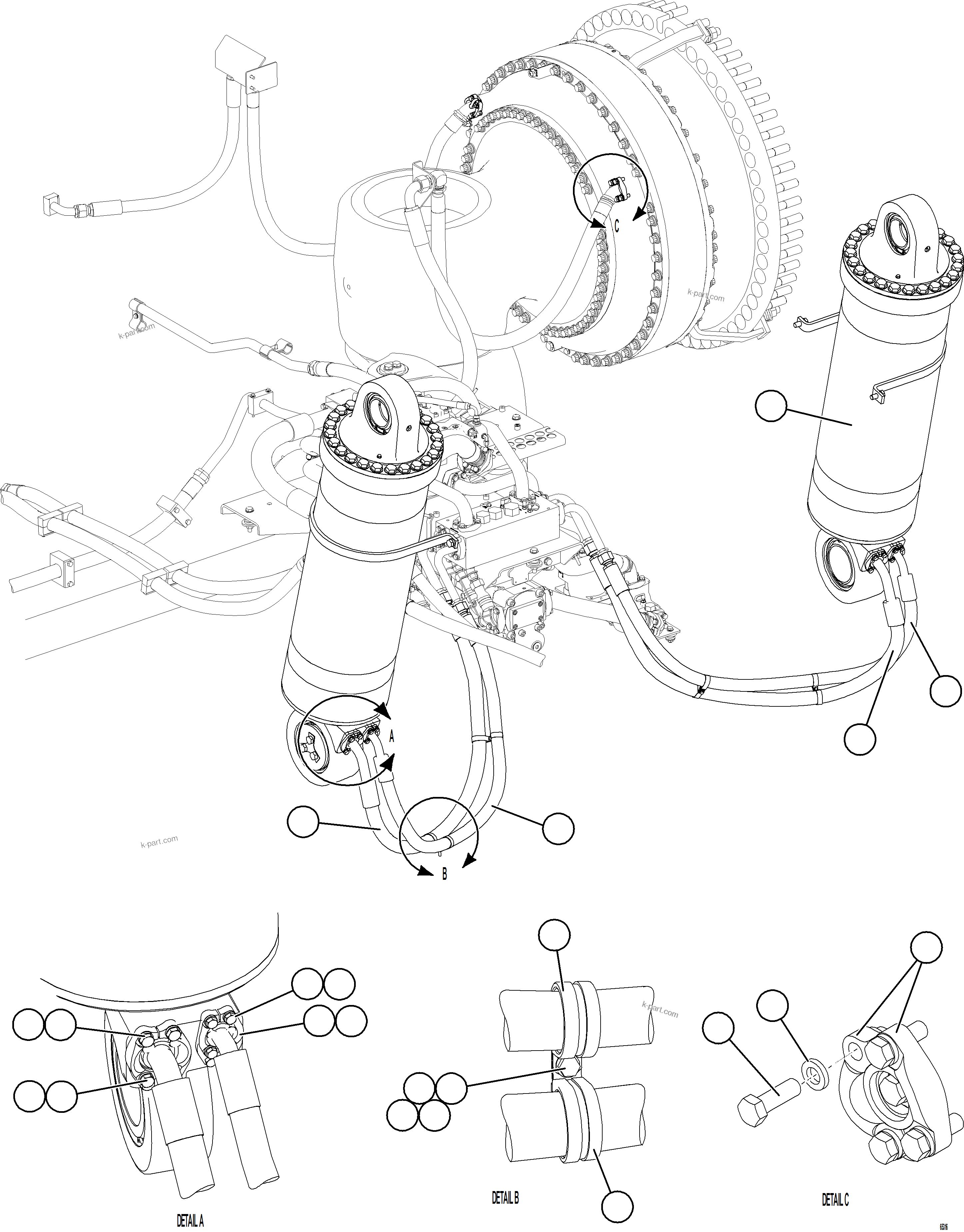 Komatsu parts book diagram for AFE75-BA 980E-5 S/N A50186 - A50187,A50192 - A50194  KMEX: HOIST CYLINDER PIPING