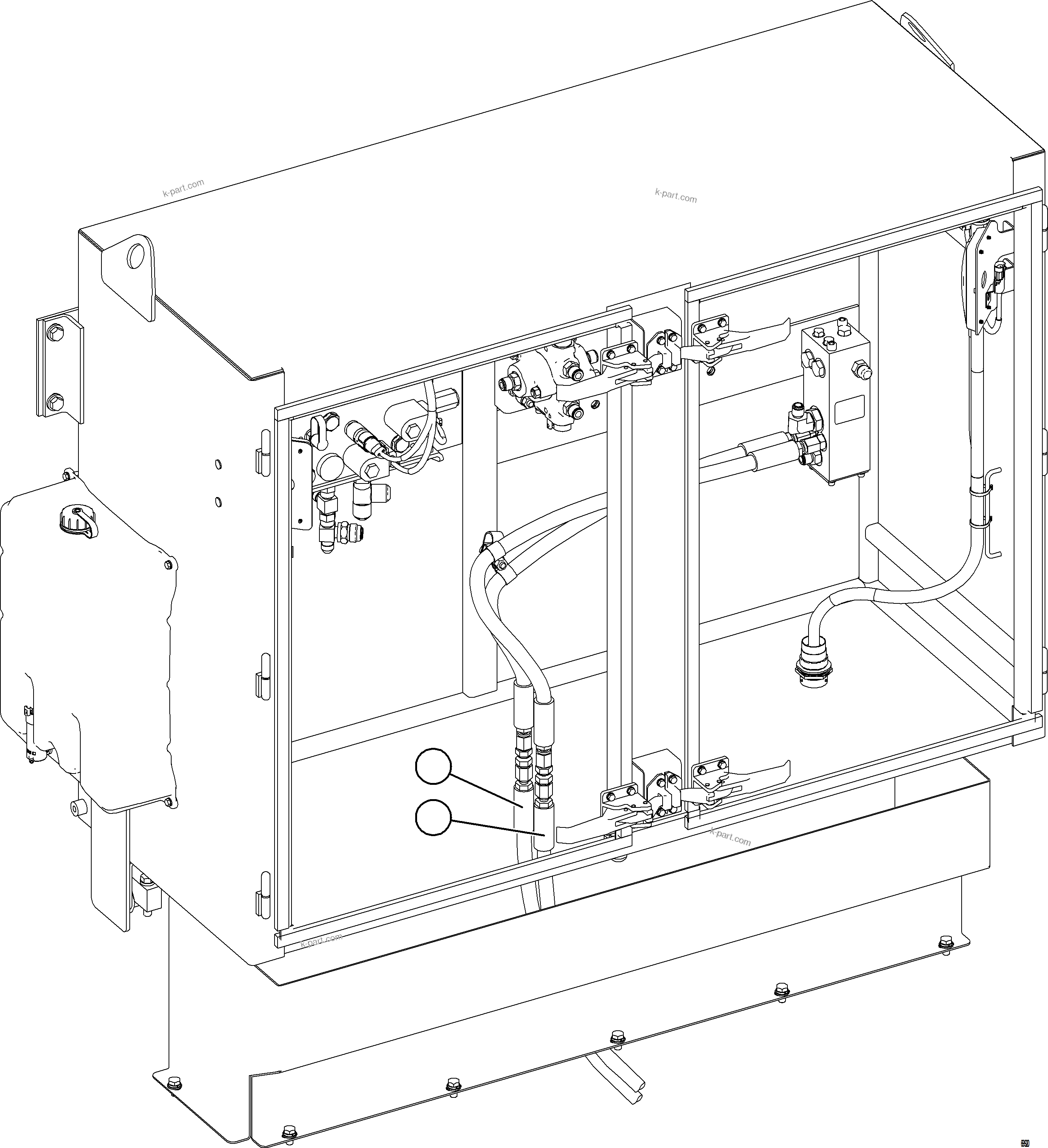 Komatsu parts book diagram for AFE75-BA 980E-5 S/N A50186 - A50187,A50192 - A50194  KMEX: HYDRAULIC BRAKE CABINET PIPING - DUAL RELAY VALVE