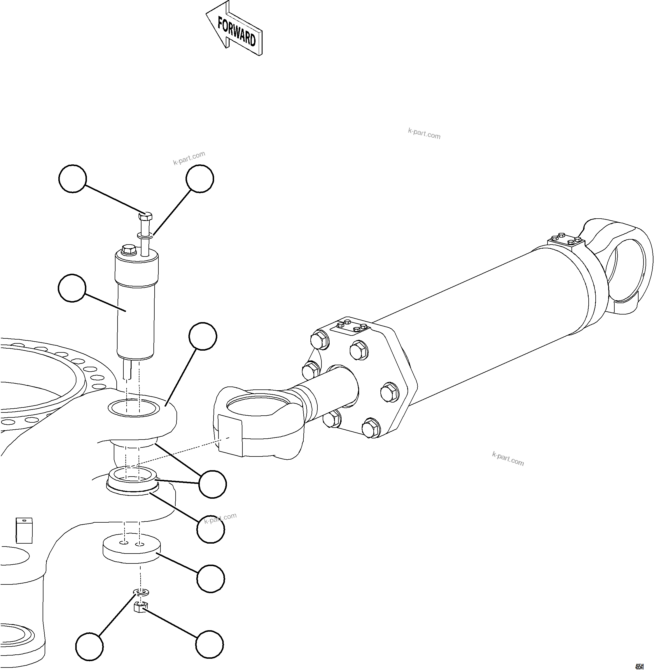 Komatsu parts book diagram for AFE75-BA 980E-5 S/N A50186 - A50187,A50192 - A50194  KMEX: STEERING CYLINDER INSTALLATION    2/2
