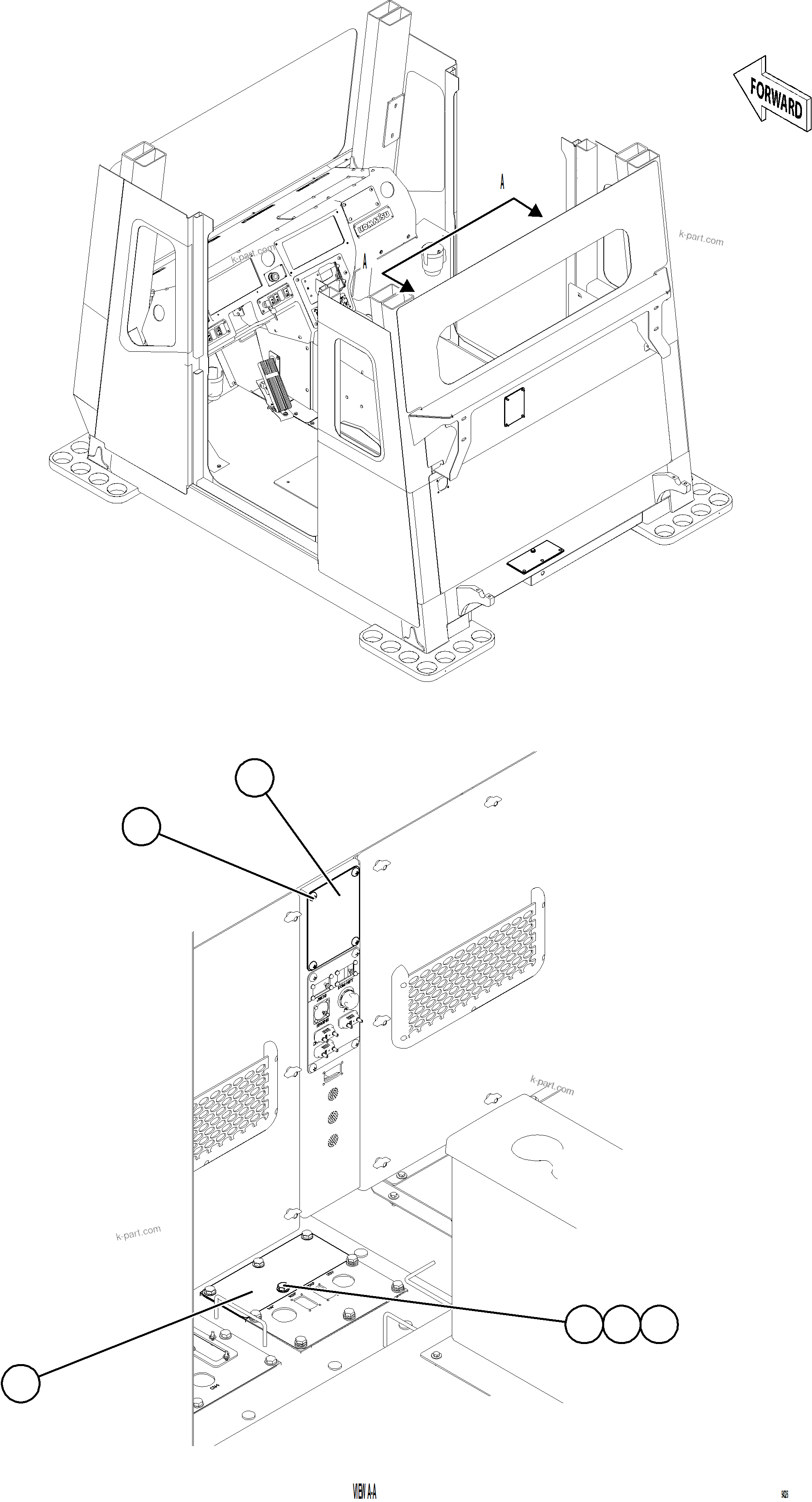 Komatsu parts book diagram for AFE75-BA 980E-5 S/N A50186 - A50187,A50192 - A50194  KMEX: CAB BLANKING PLATES    2/2