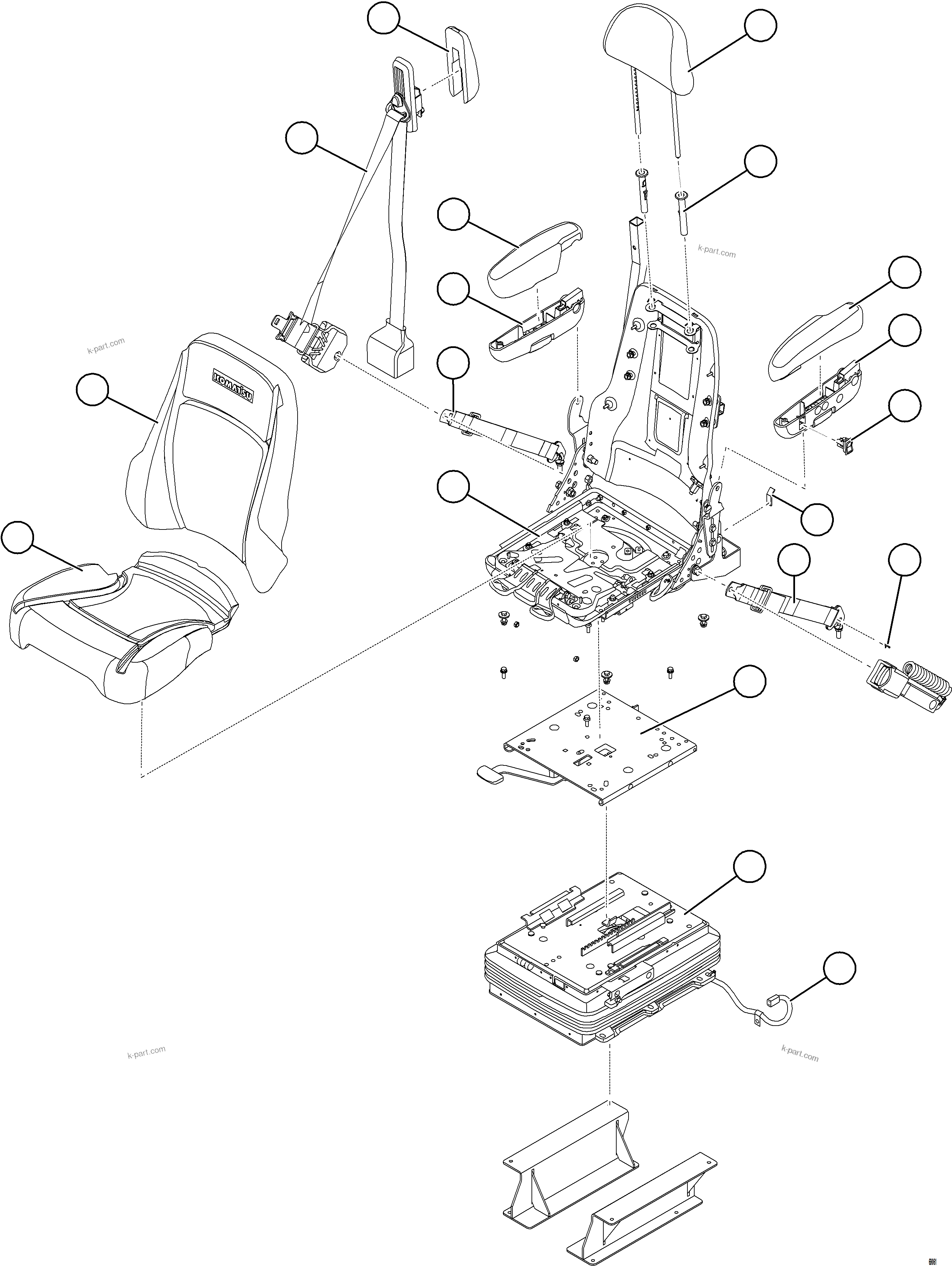 Komatsu parts book diagram for AFE75-BA 980E-5 S/N A50186 - A50187,A50192 - A50194  KMEX: PASSENGER SEAT - PREMIUM
