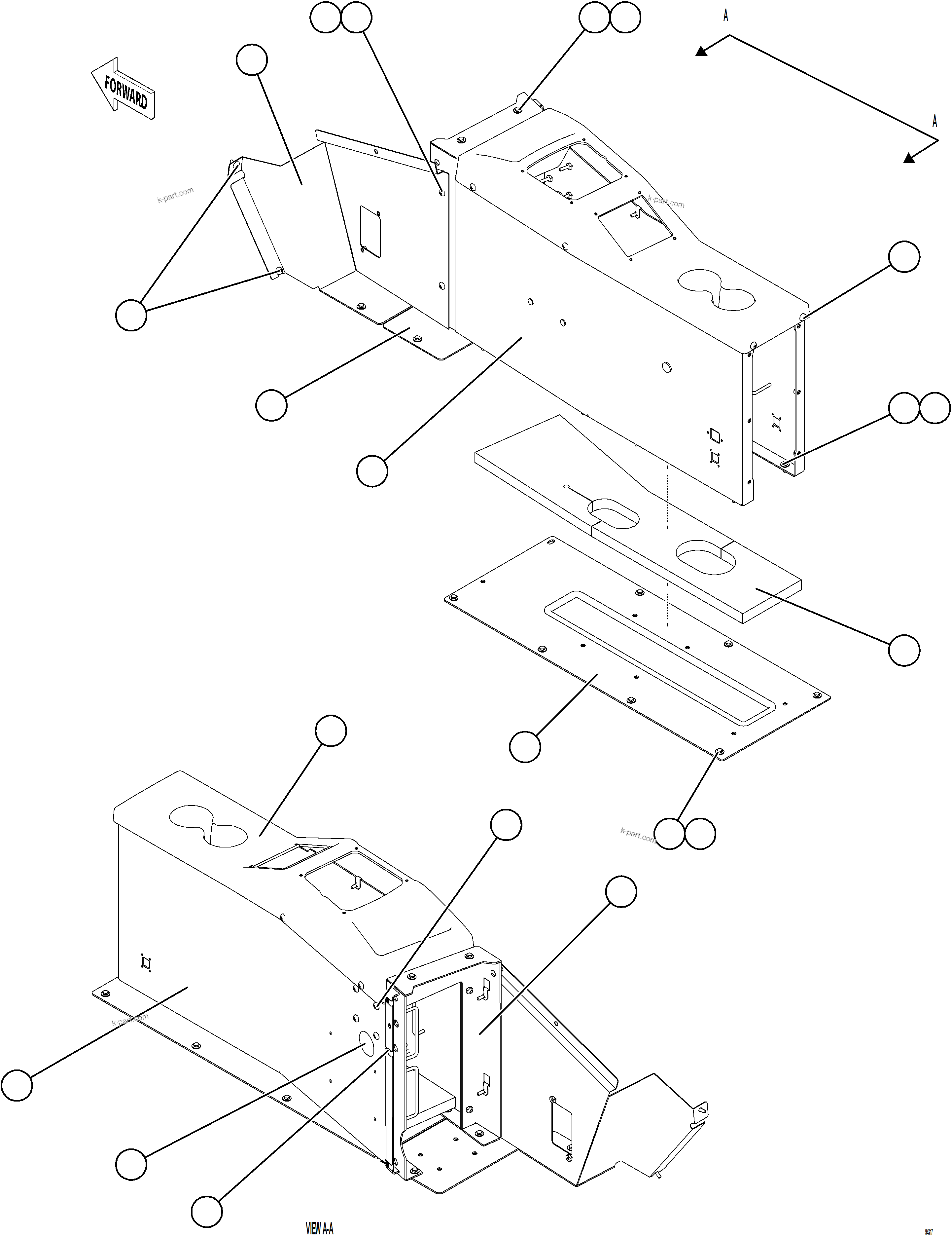 Komatsu parts book diagram for AFE75-BA 980E-5 S/N A50186 - A50187,A50192 - A50194  KMEX: CENTER CONSOLE MODULE - STRUCTURAL