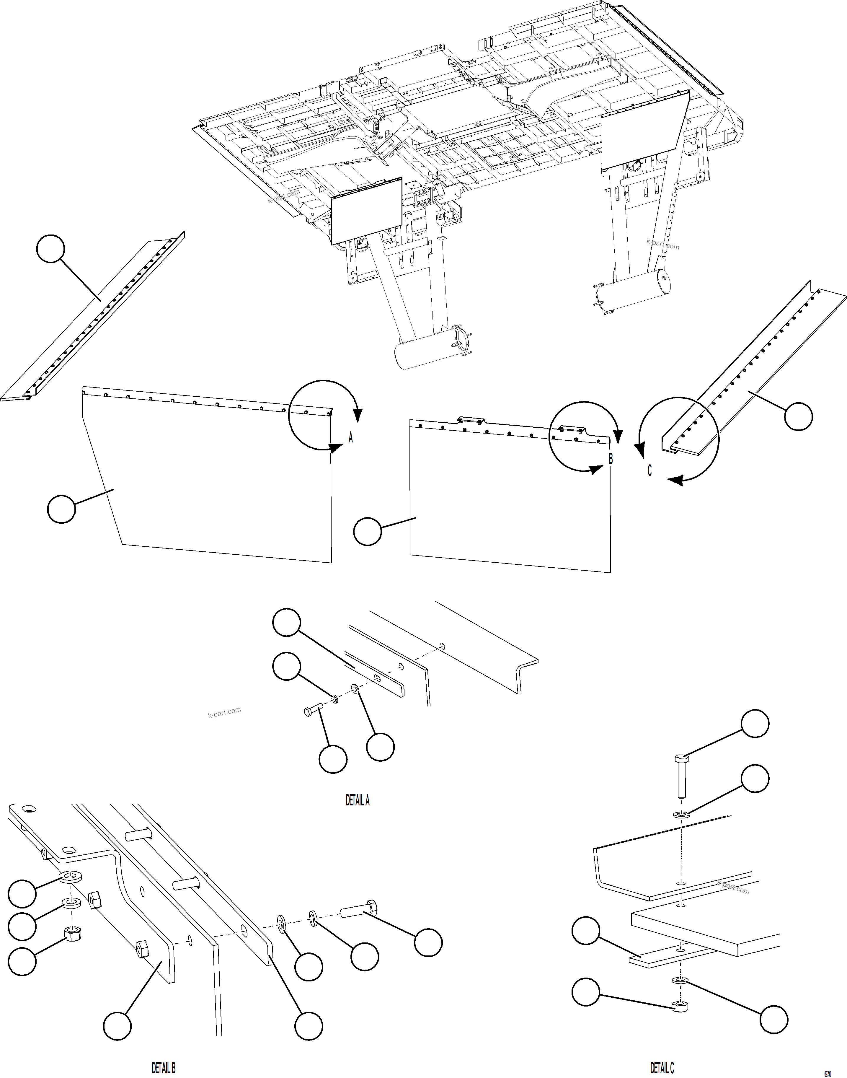 Komatsu parts book diagram for AFE75-BA 980E-5 S/N A50186 - A50187,A50192 - A50194  KMEX: DECK MUD FLAPS    1/3