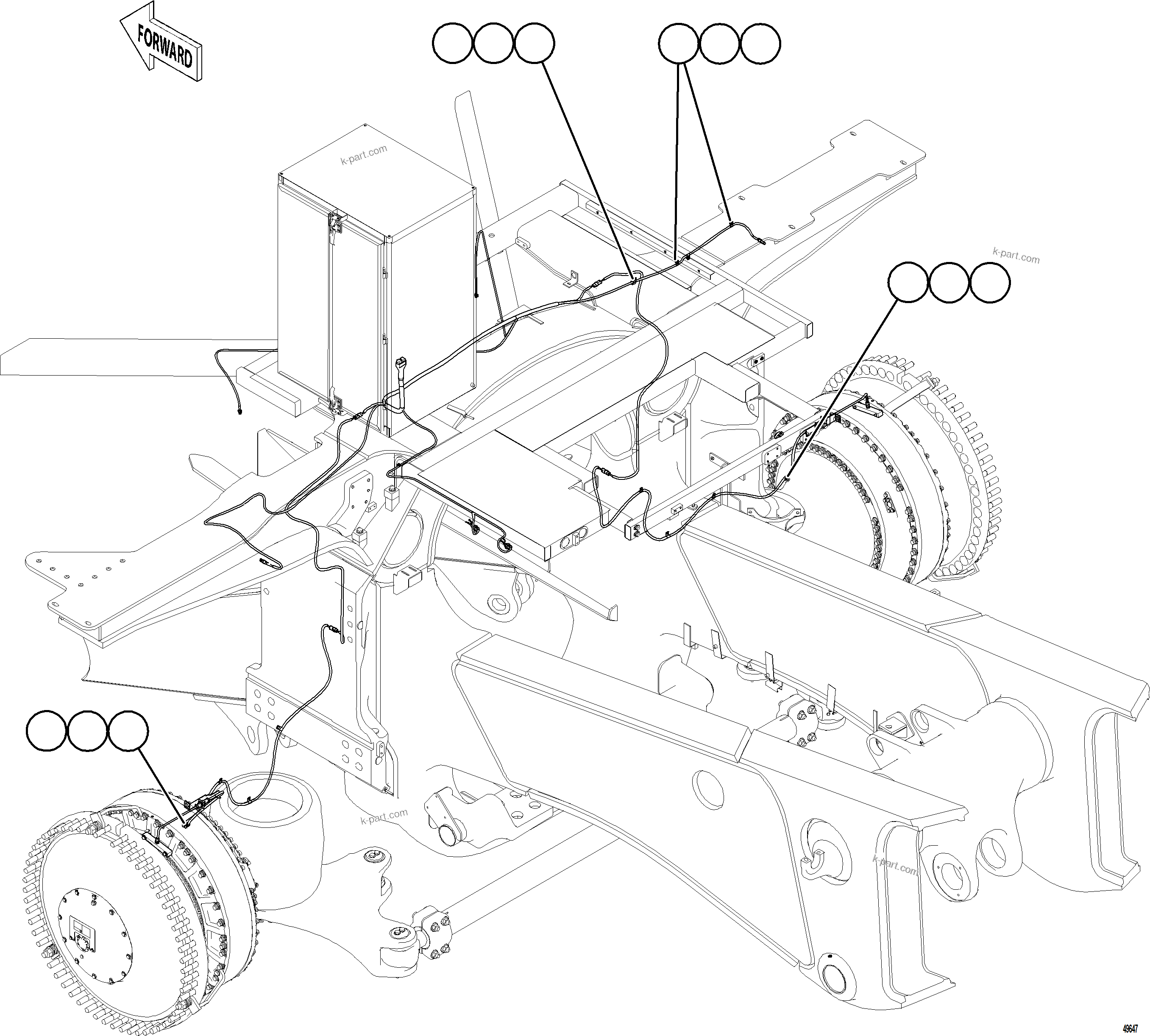 Komatsu parts book diagram for AFE75-BC 980E-5 S/N A50221  KCH: FRONT WHEEL SPEED SENSOR WIRING HARNESS    1/2