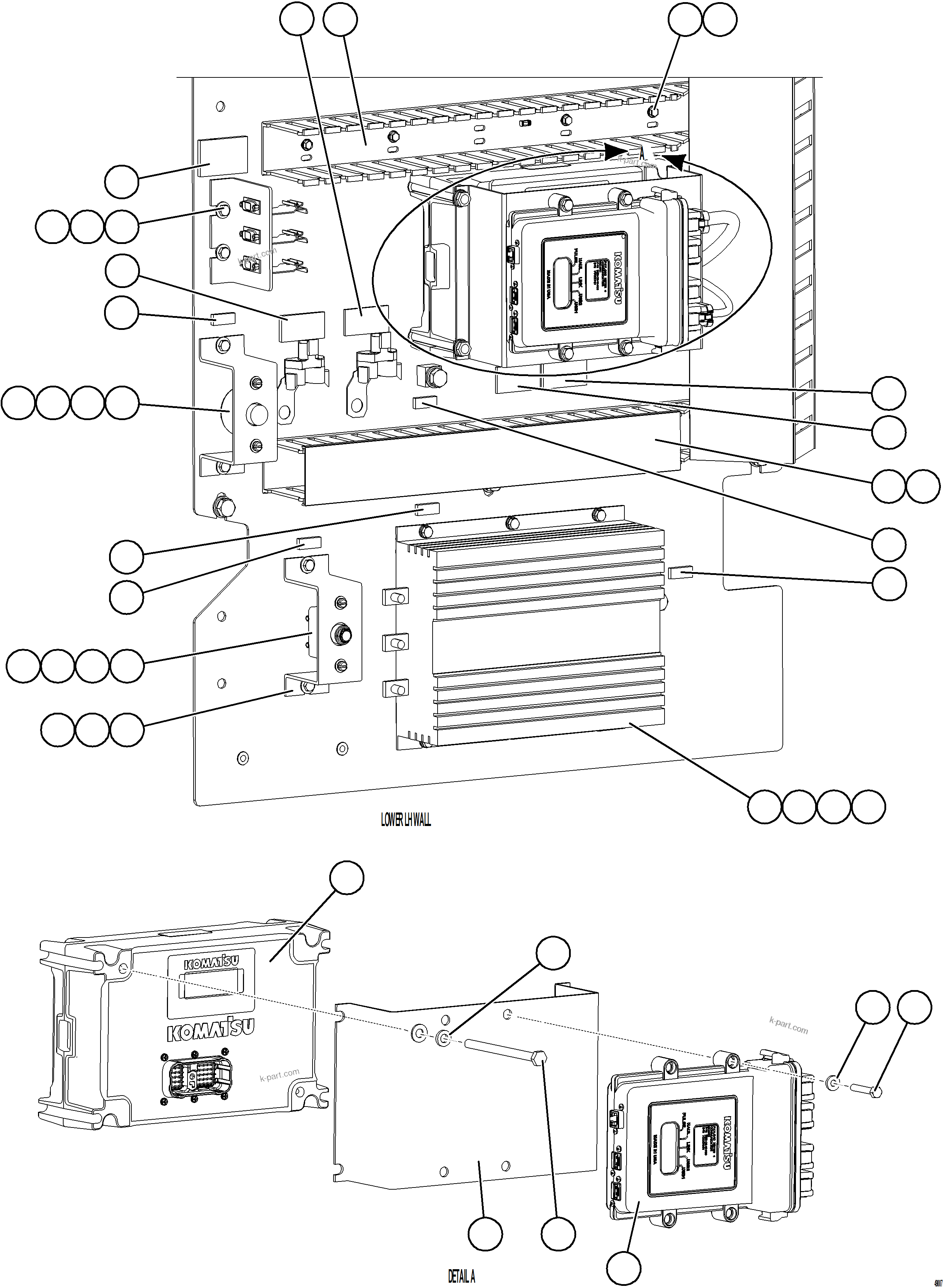 Komatsu parts book diagram for AFE75-BC 980E-5 S/N A50221  KCH: AUXILIARY CONTROL CABINET - LH WALL    2/2