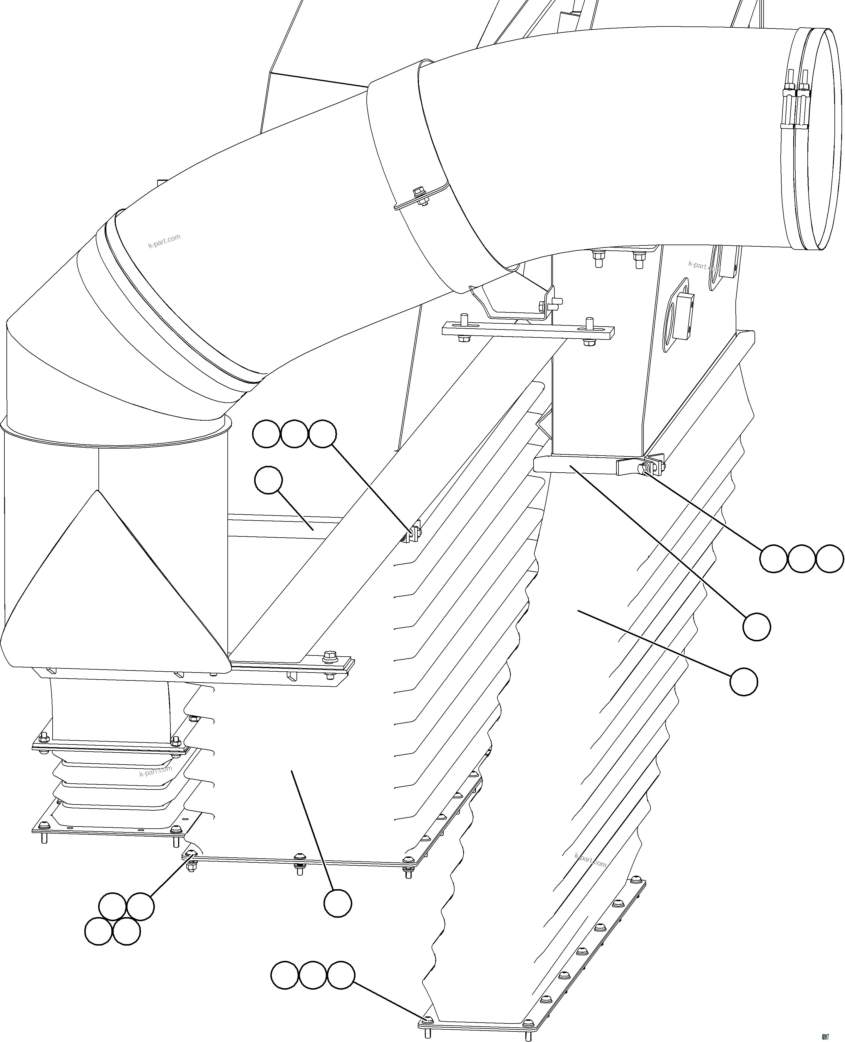 Komatsu parts book diagram for AFE75-BC 980E-5 S/N A50221  KCH: BLOWER INLET DUCT TRANSITION INSTALLATION