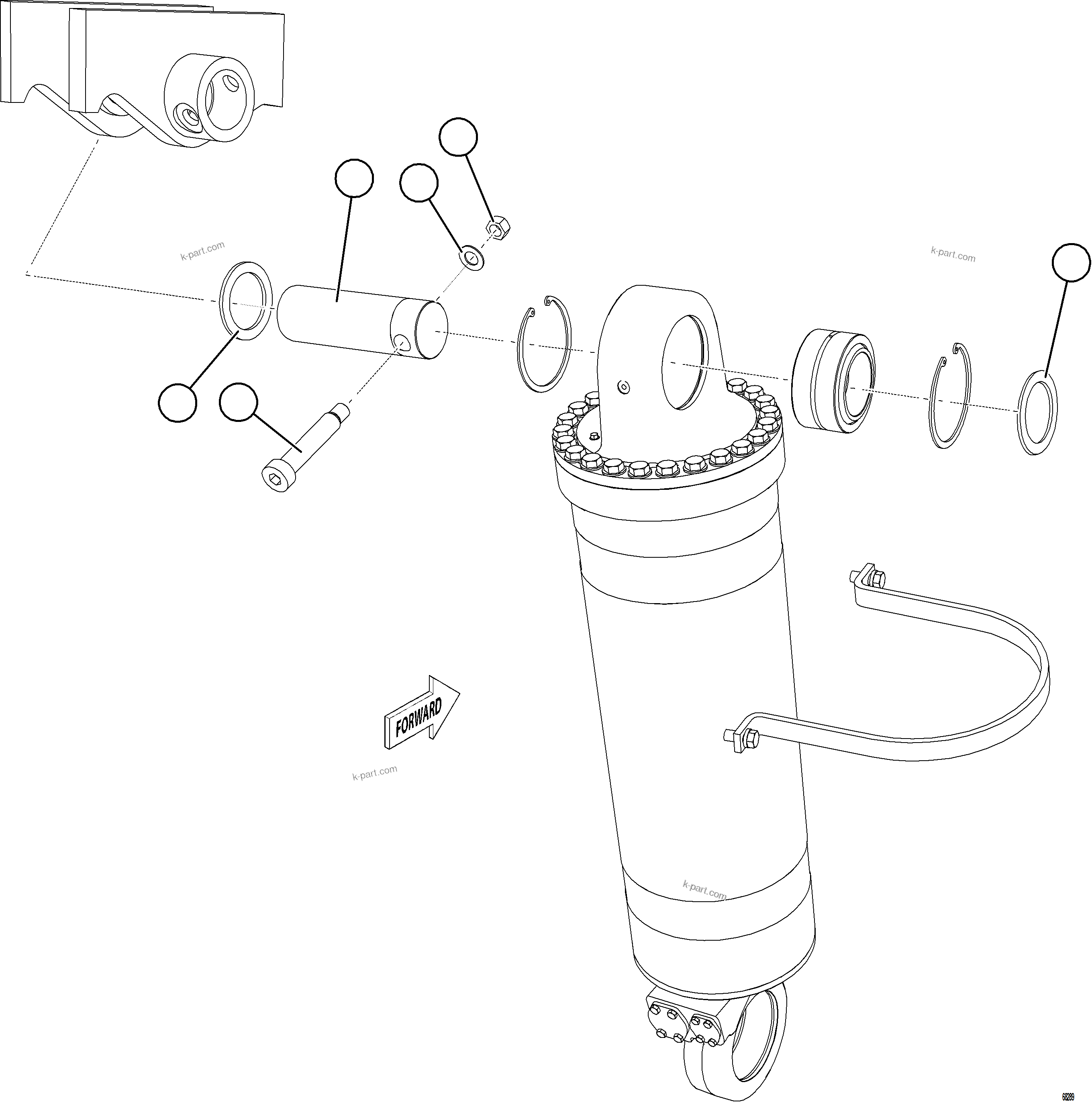 Komatsu parts book diagram for AFE75-BC 980E-5 S/N A50221  KCH: HOIST CYLINDER INSTALLATION - TOP