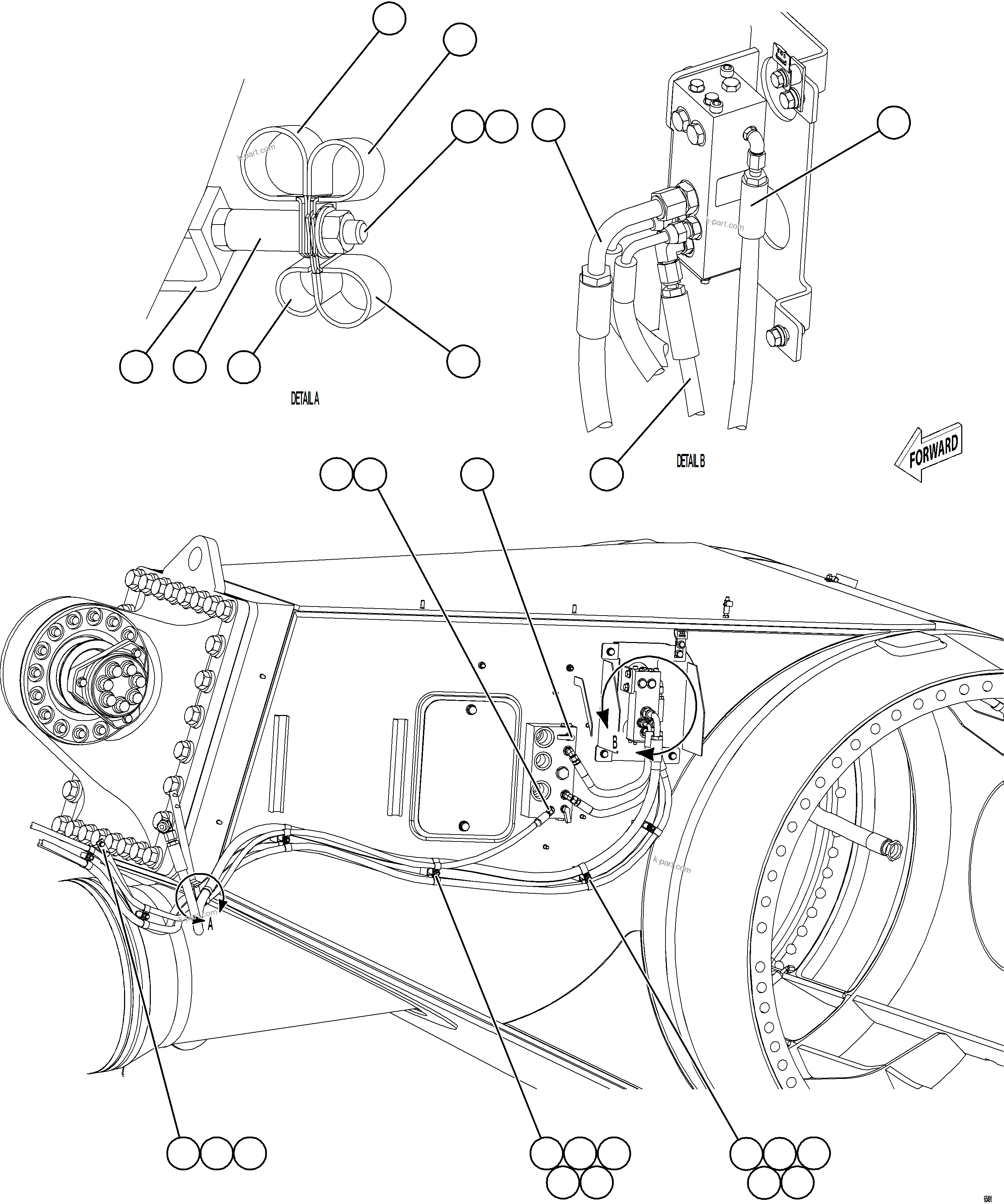 Komatsu parts book diagram for AFE75-BC 980E-5 S/N A50221  KCH: REAR BRAKE APPLY PIPING    1/2