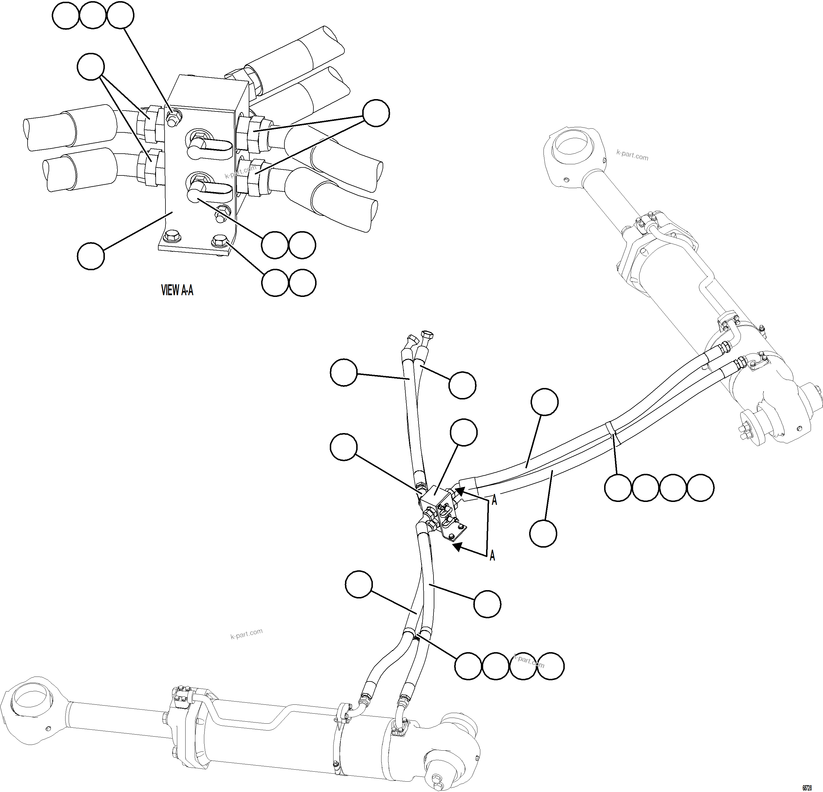 Komatsu parts book diagram for AFE75-BC 980E-5 S/N A50221  KCH: STEERING CYLINDER PIPING    1/2