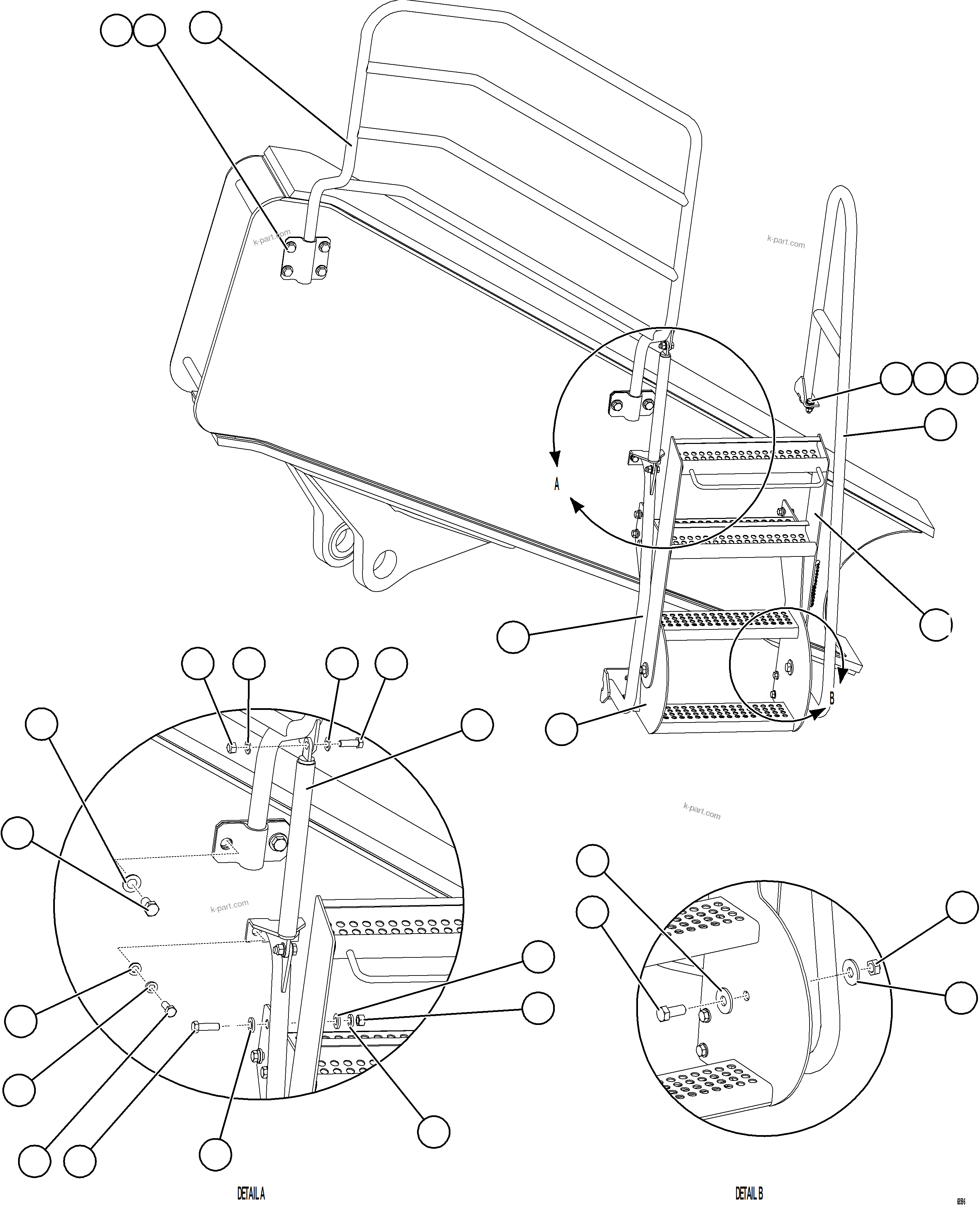Komatsu parts book diagram for AFE75-BC 980E-5 S/N A50221  KCH: RH ENGINE ACCESS LADDER & HANDRAILS