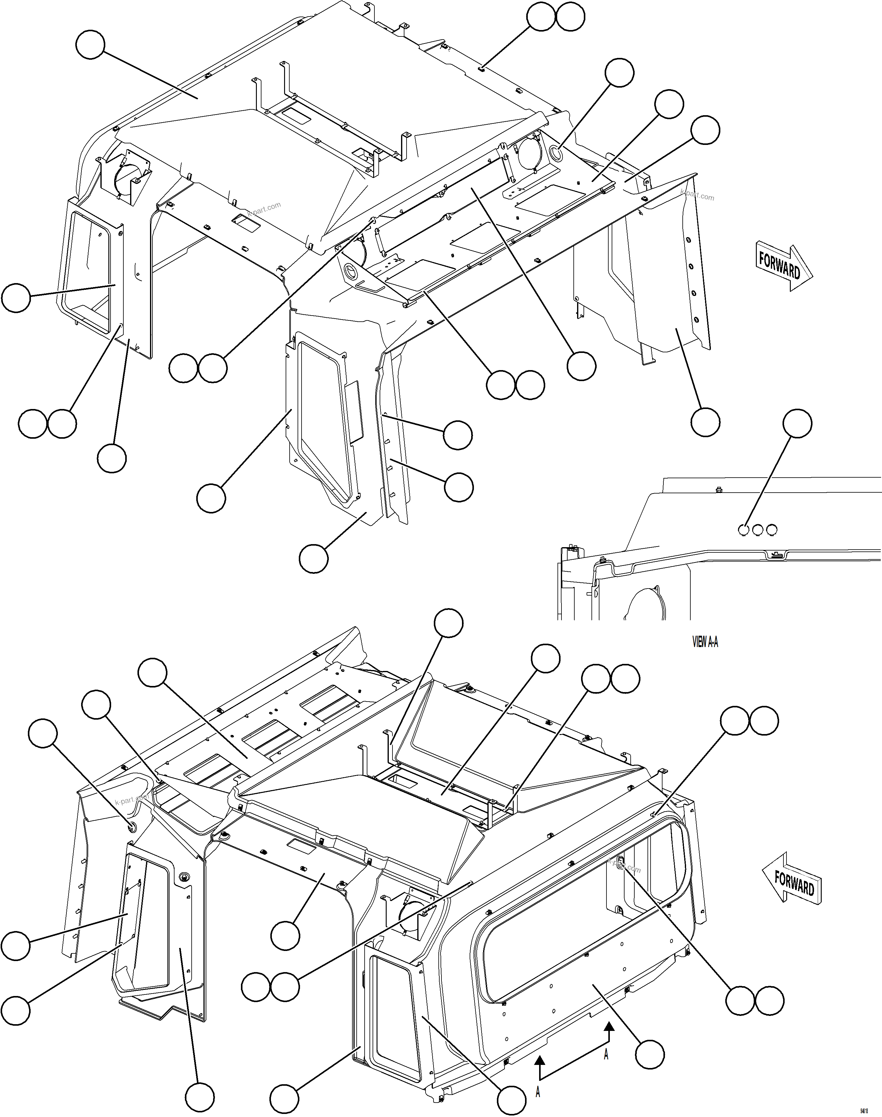 Komatsu parts book diagram for AFE75-BC 980E-5 S/N A50221  KCH: CAB INTERIOR TRIM
