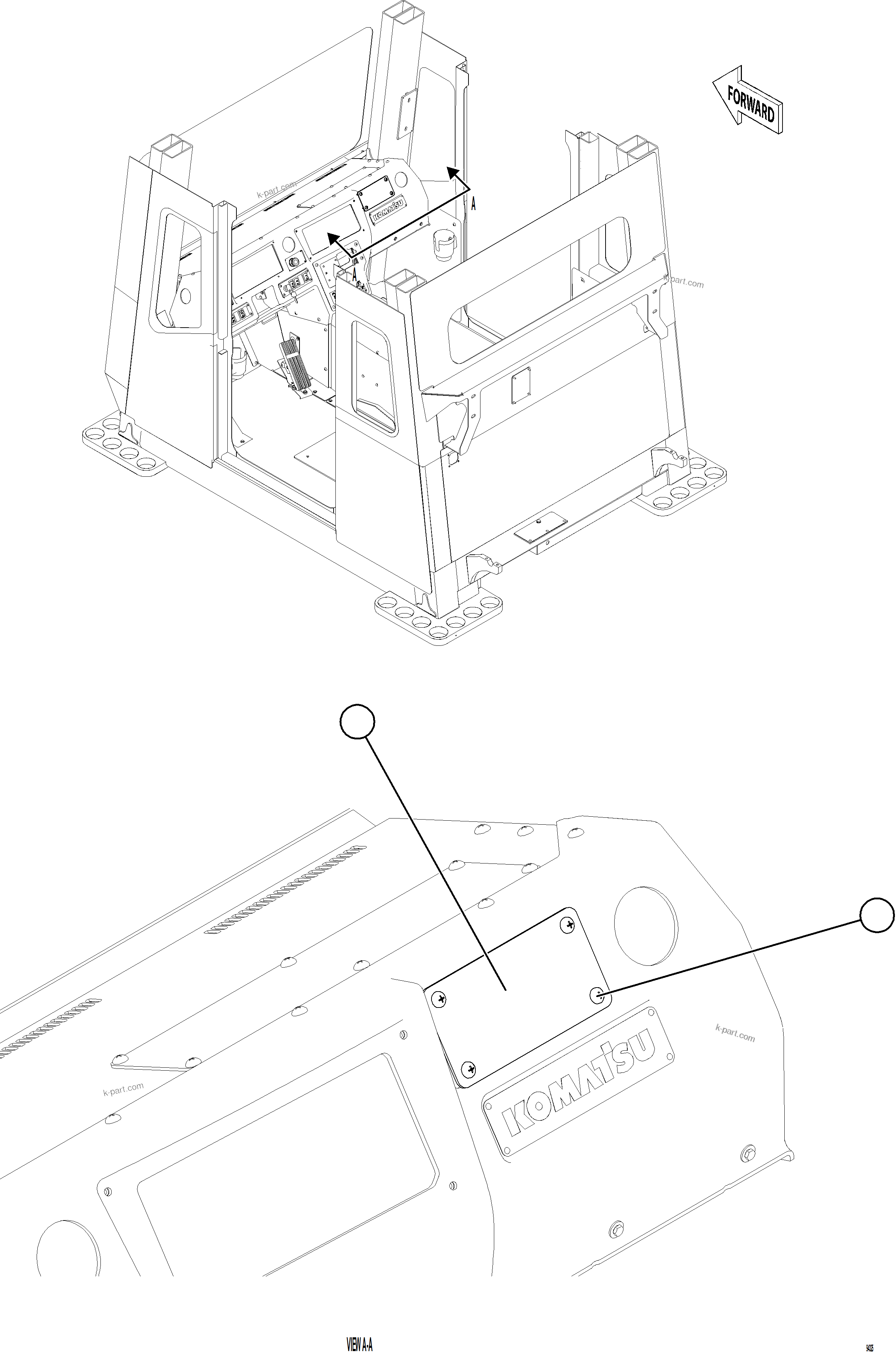 Komatsu parts book diagram for AFE75-BC 980E-5 S/N A50221  KCH: CAB BLANKING PLATES    1/4