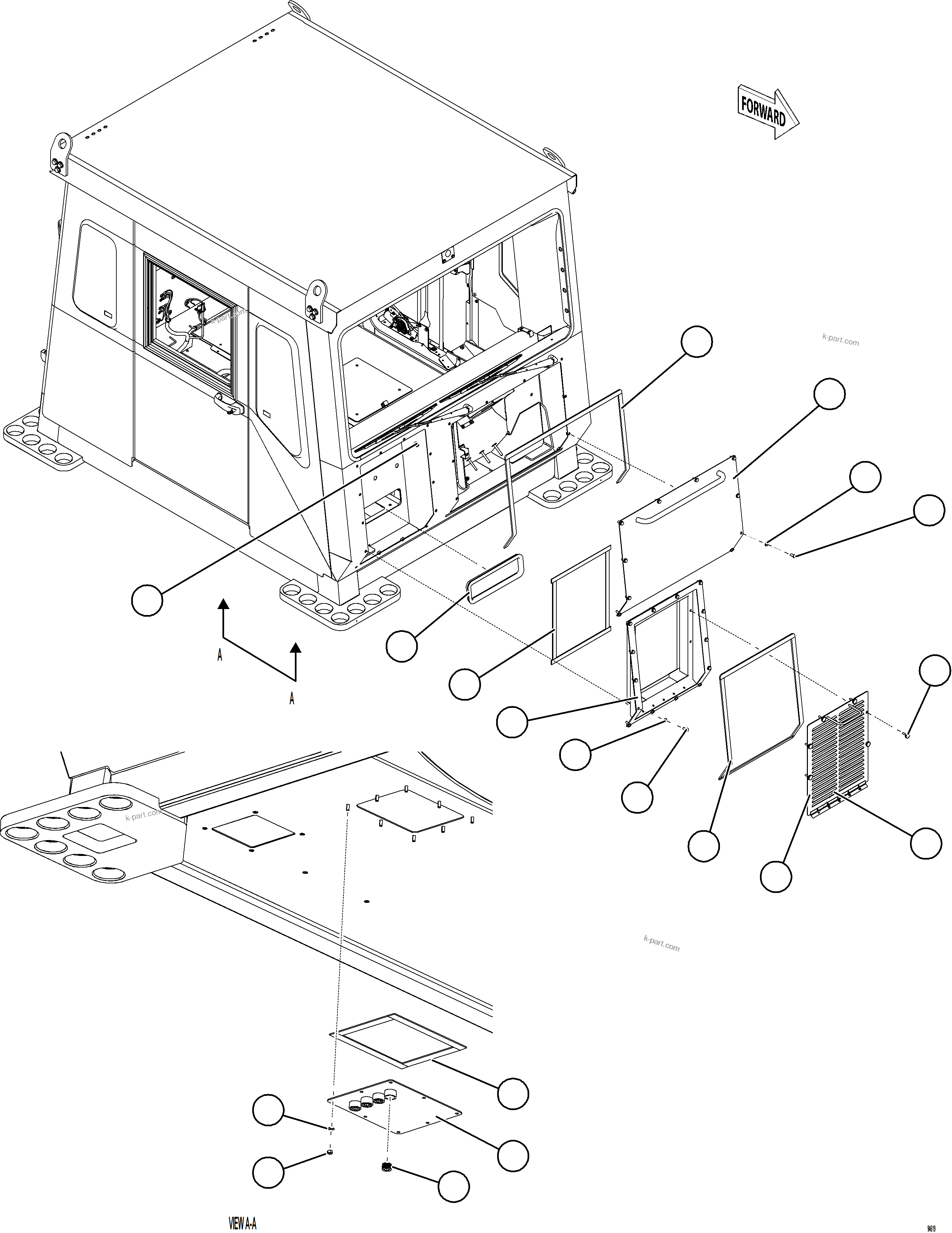 Komatsu parts book diagram for AFE75-BC 980E-5 S/N A50221  KCH: CAB EXTERNAL COVERS