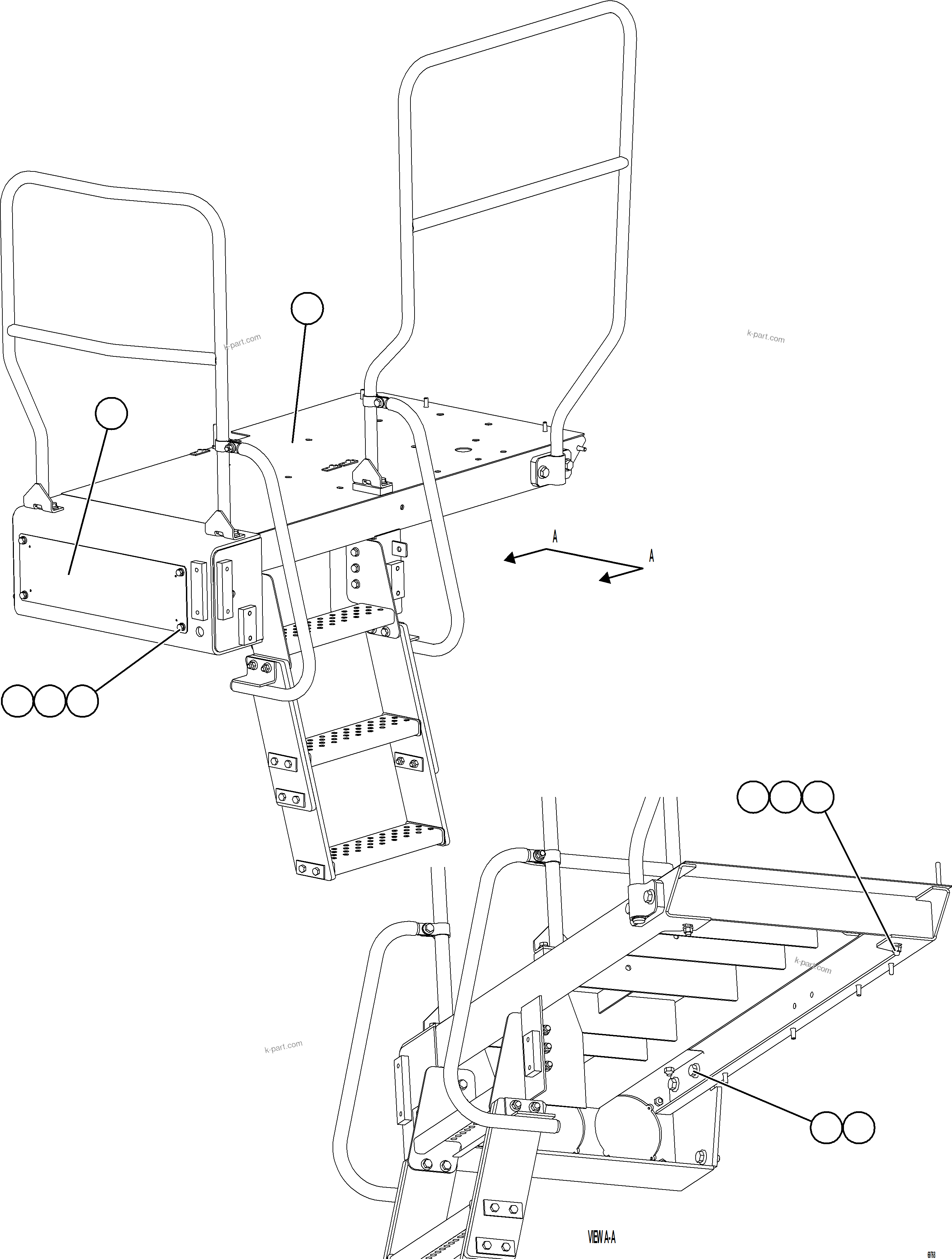 Komatsu parts book diagram for AFE75-BC 980E-5 S/N A50221  KCH: LH LOWER PLATFORM INSTALLATION
