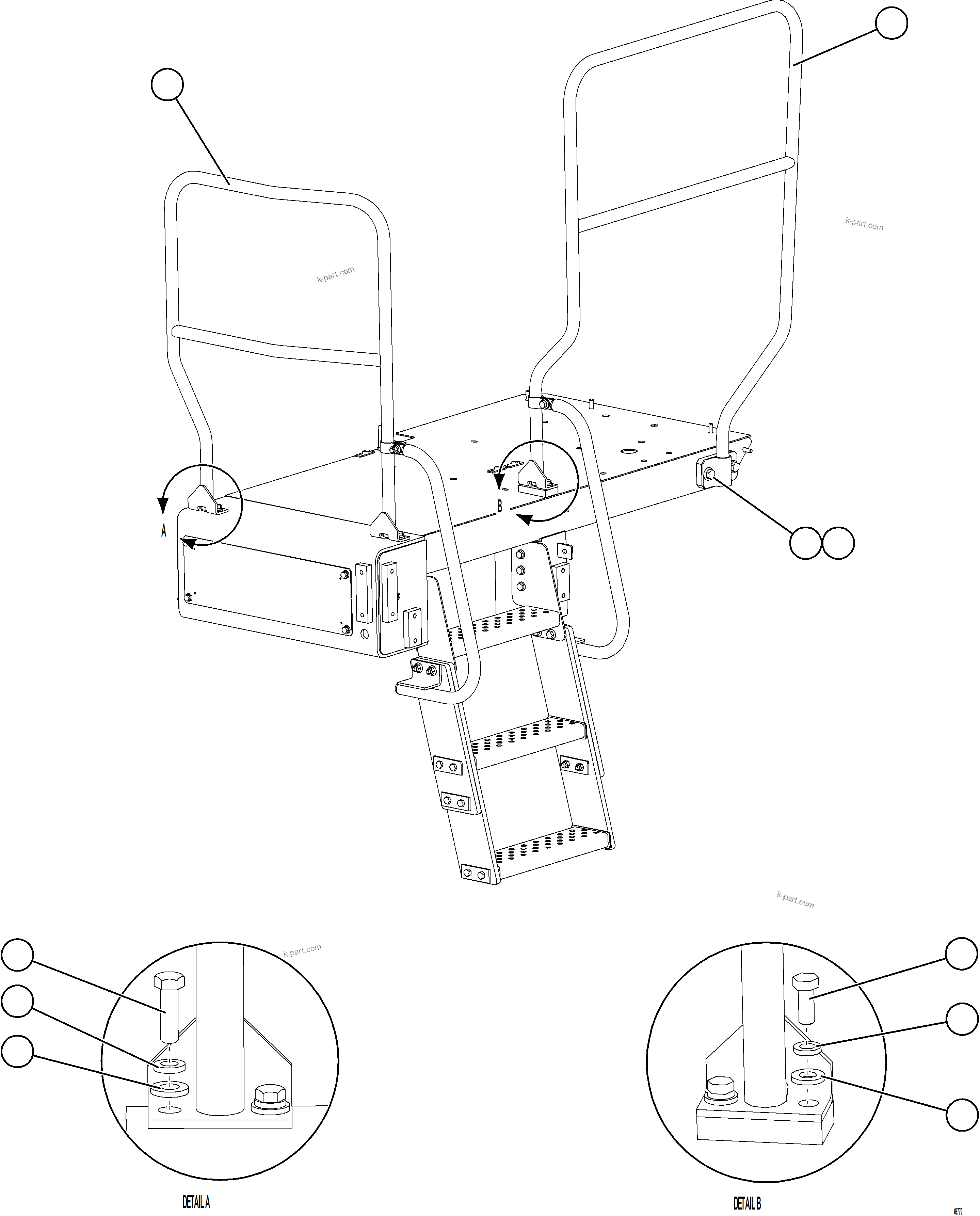 Komatsu parts book diagram for AFE75-BC 980E-5 S/N A50221  KCH: LH LOWER PLATFORM HANDRAILS