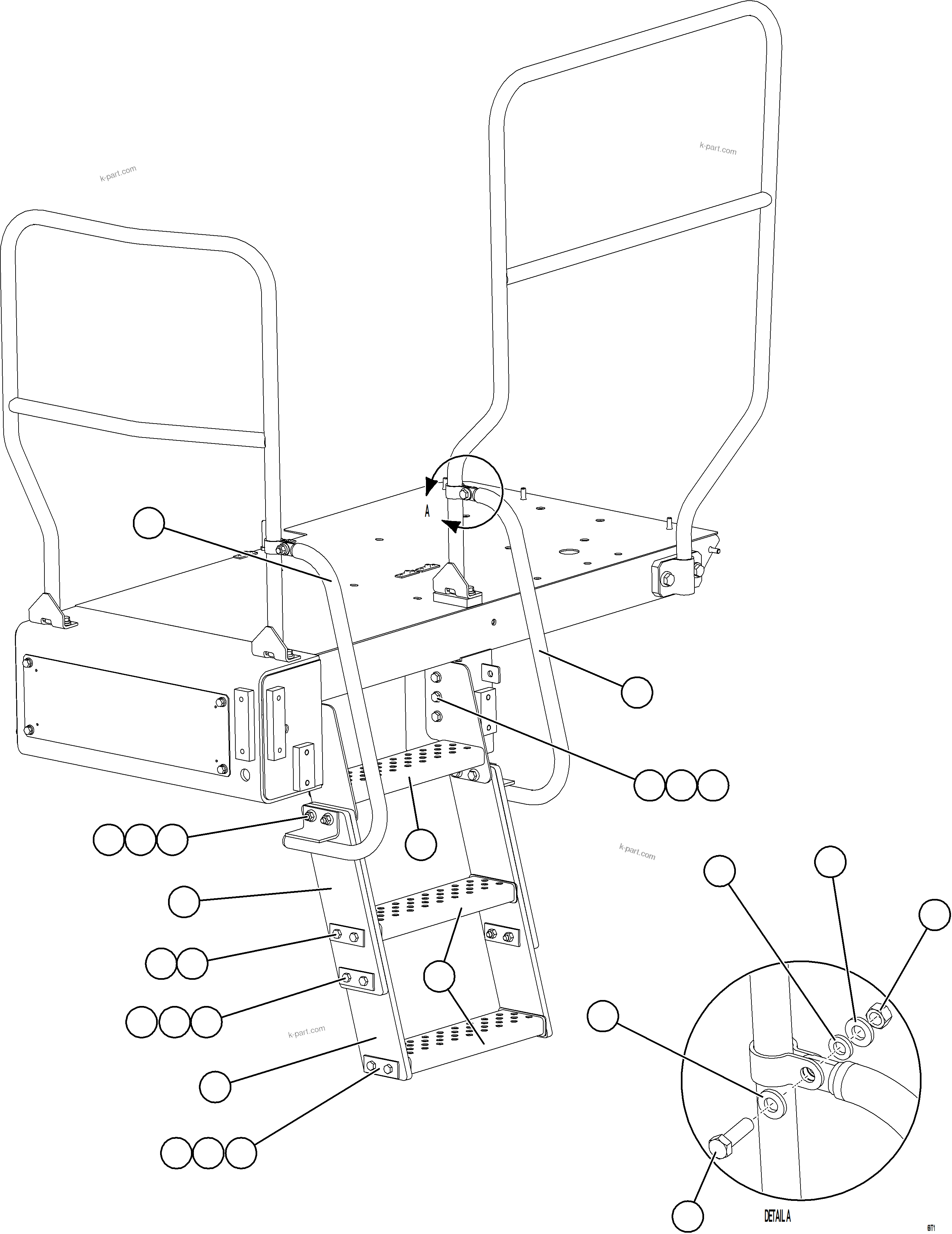 Komatsu parts book diagram for AFE75-BC 980E-5 S/N A50221  KCH: LH LOWER PLATFORM STEPS & HANDRAILS