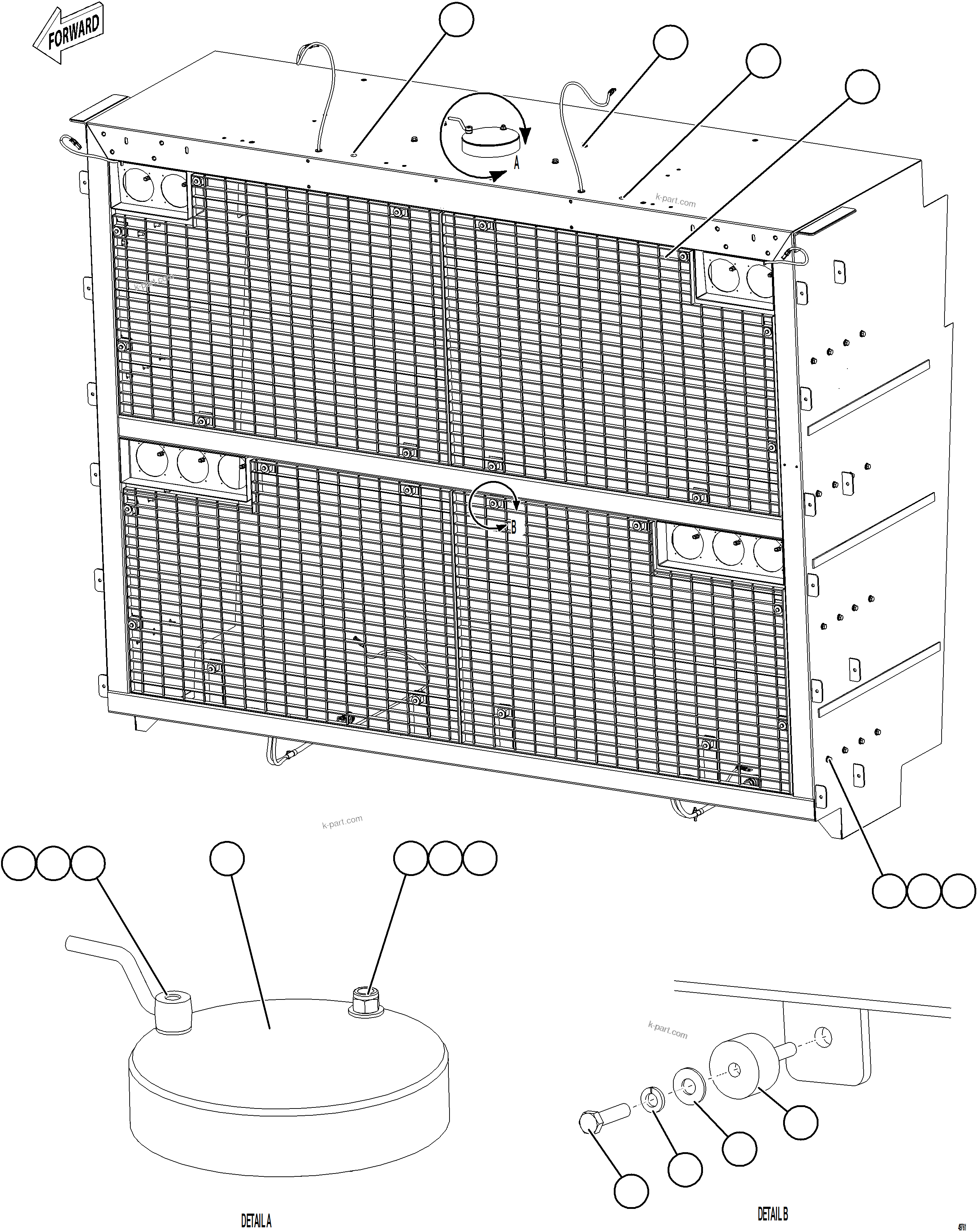 Komatsu parts book diagram for AFE75-BC 980E-5 S/N A50221  KCH: GRILLE INSTALLATION
