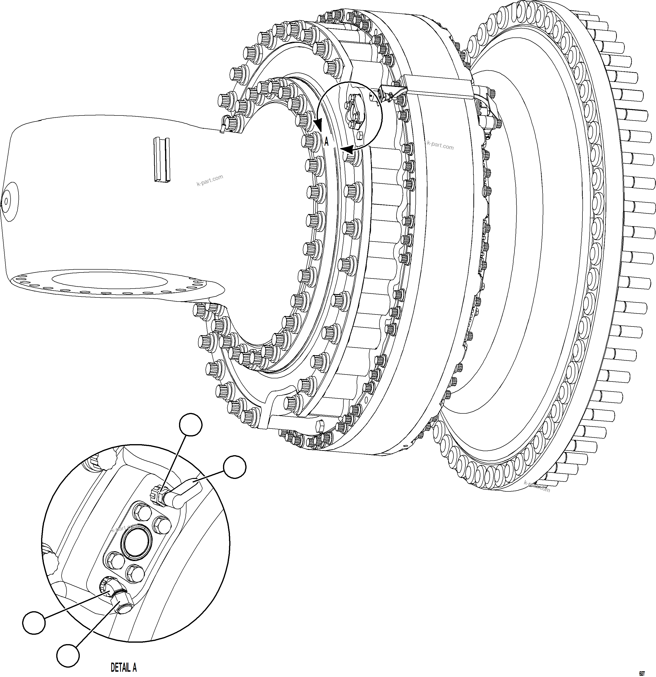 Komatsu parts book diagram for AFE75-BC 980E-5 S/N A50221  KCH: SPINDLE, HUB AND BRAKE ASSEMBLY    3/3