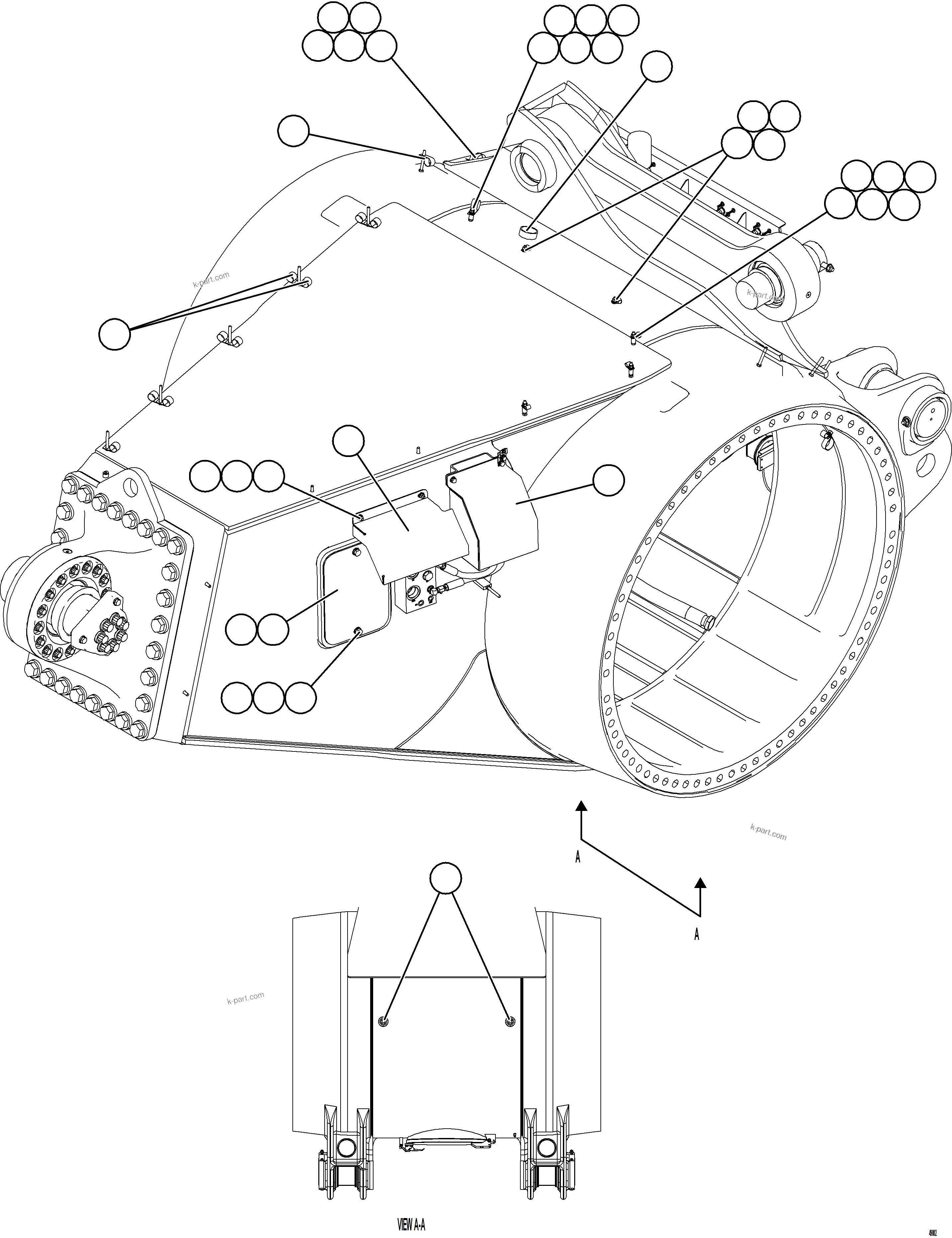 Komatsu parts book diagram for AFE75-BC 980E-5 S/N A50221  KCH: REAR AXLE HOUSING COVERS