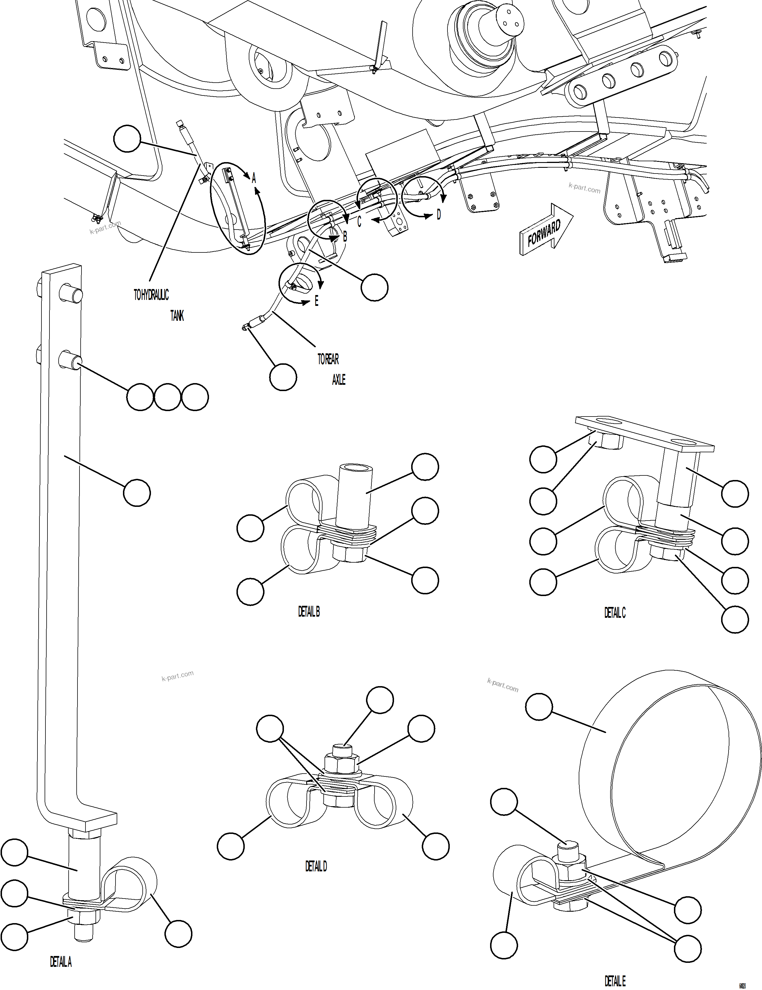 Komatsu parts book diagram for AFE75-BC 980E-5 S/N A50221  KCH: AUTOMATIC LUBRICATION SYSTEM PIPING - FRONT    4/4