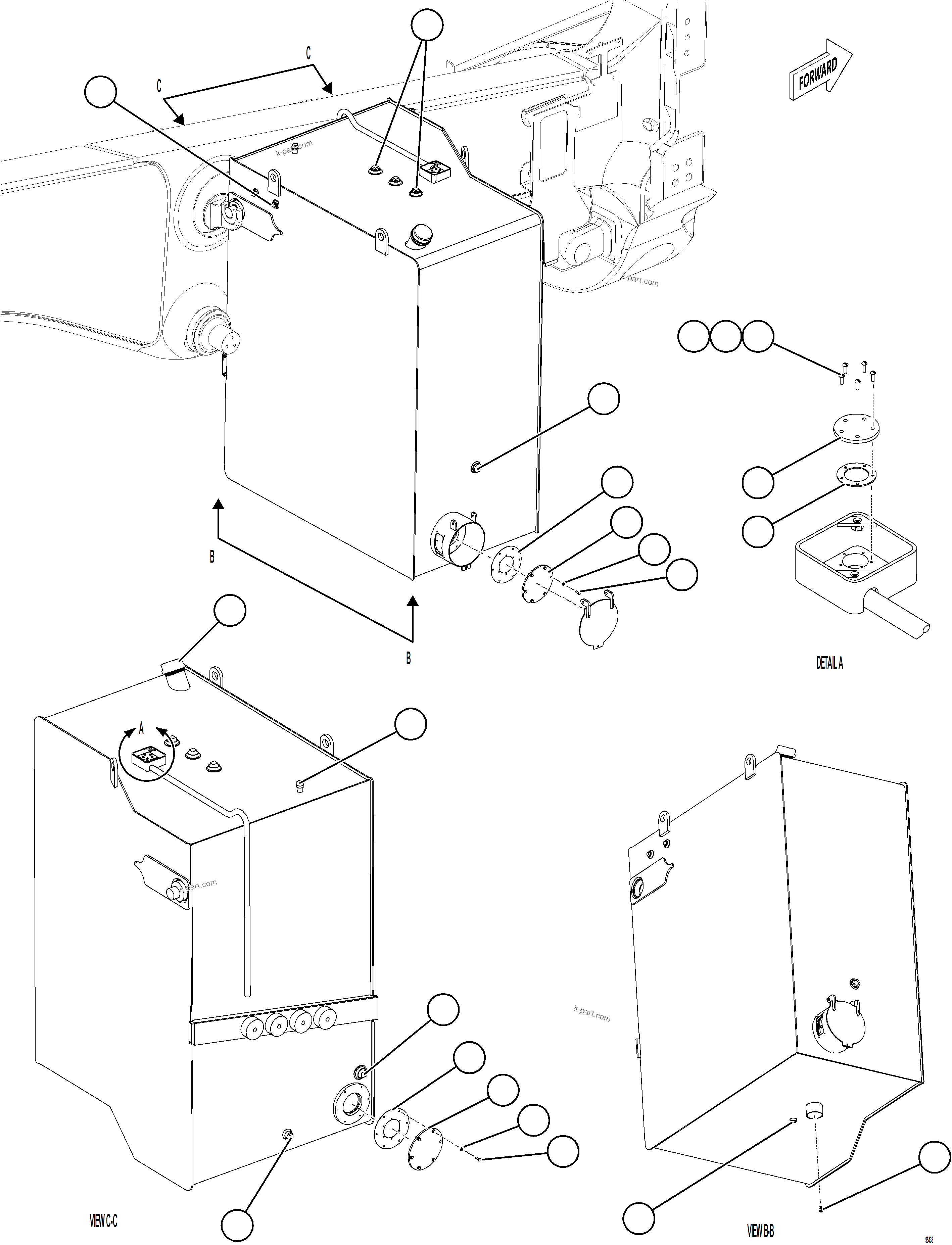 Komatsu parts book diagram for AFE75-BK 980E-5 S/N A50255 - A50256,A50257,A50260 - A50269,A50271 - A50273  KNA: FUEL TANK ASSEMBLY