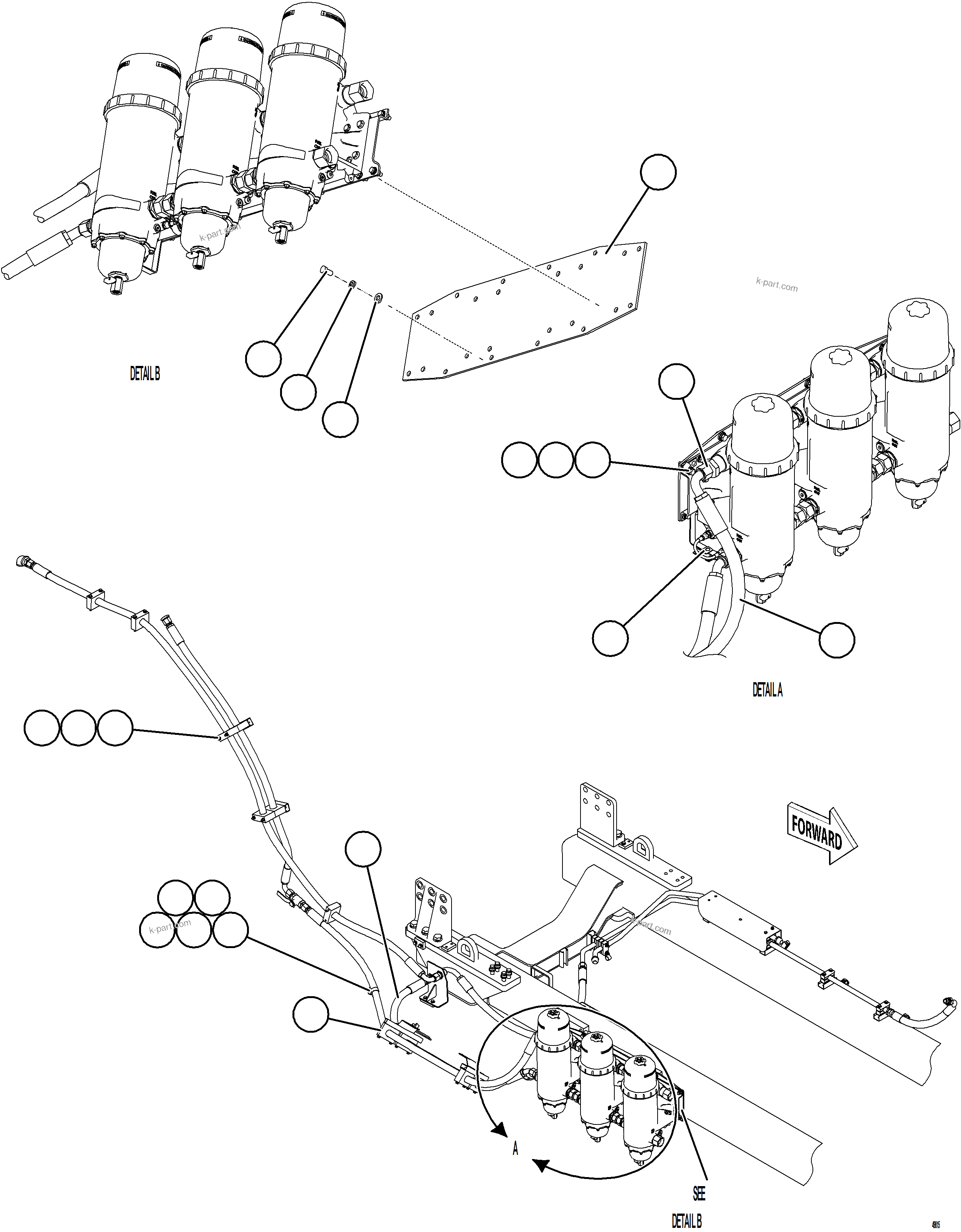 Komatsu parts book diagram for AFE75-BK 980E-5 S/N A50255 - A50256,A50257,A50260 - A50269,A50271 - A50273  KNA: FUEL SYSTEM PIPING    3/4