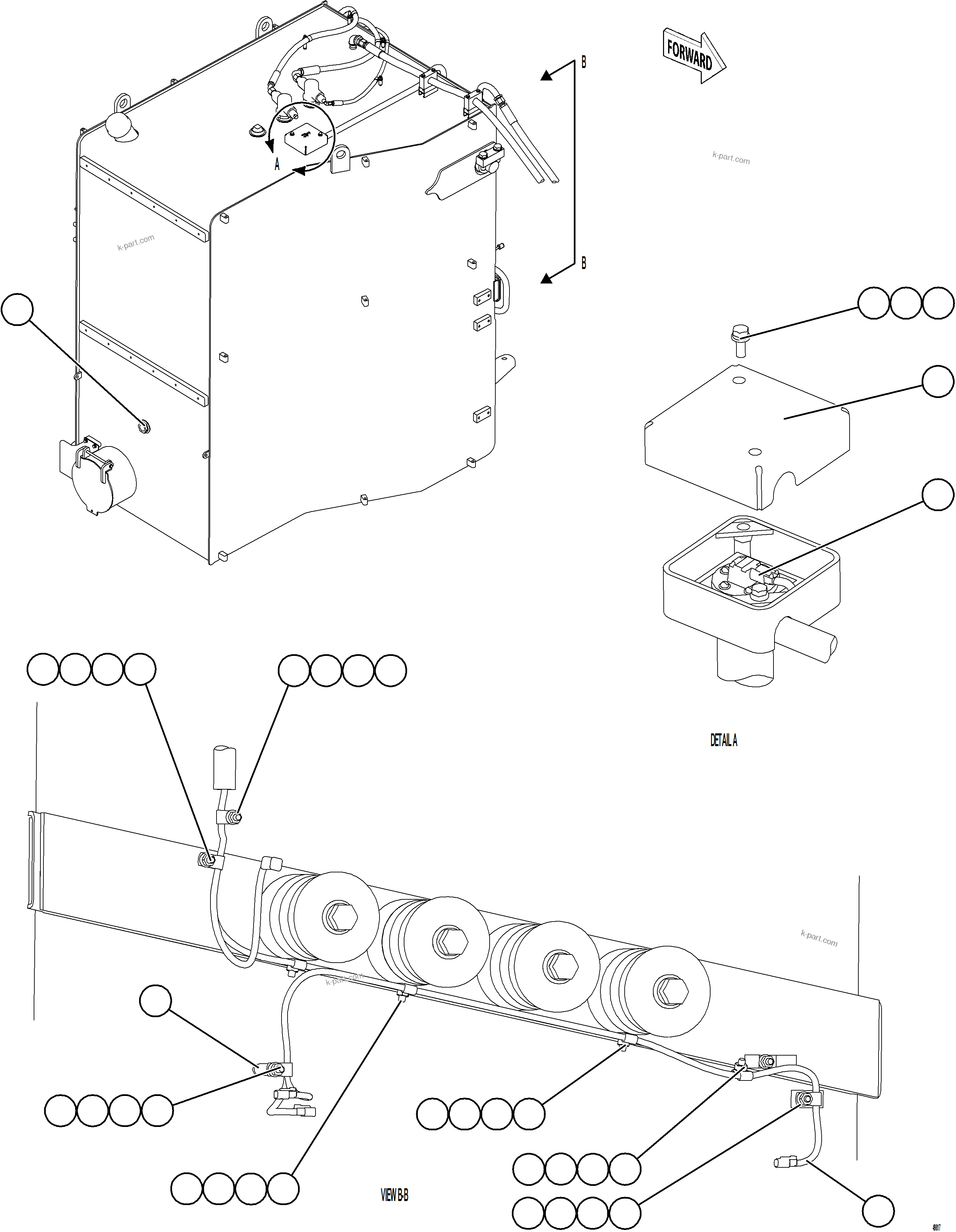 Komatsu parts book diagram for AFE75-BK 980E-5 S/N A50255 - A50256,A50257,A50260 - A50269,A50271 - A50273  KNA: FUEL LEVEL SENDER & WIRING