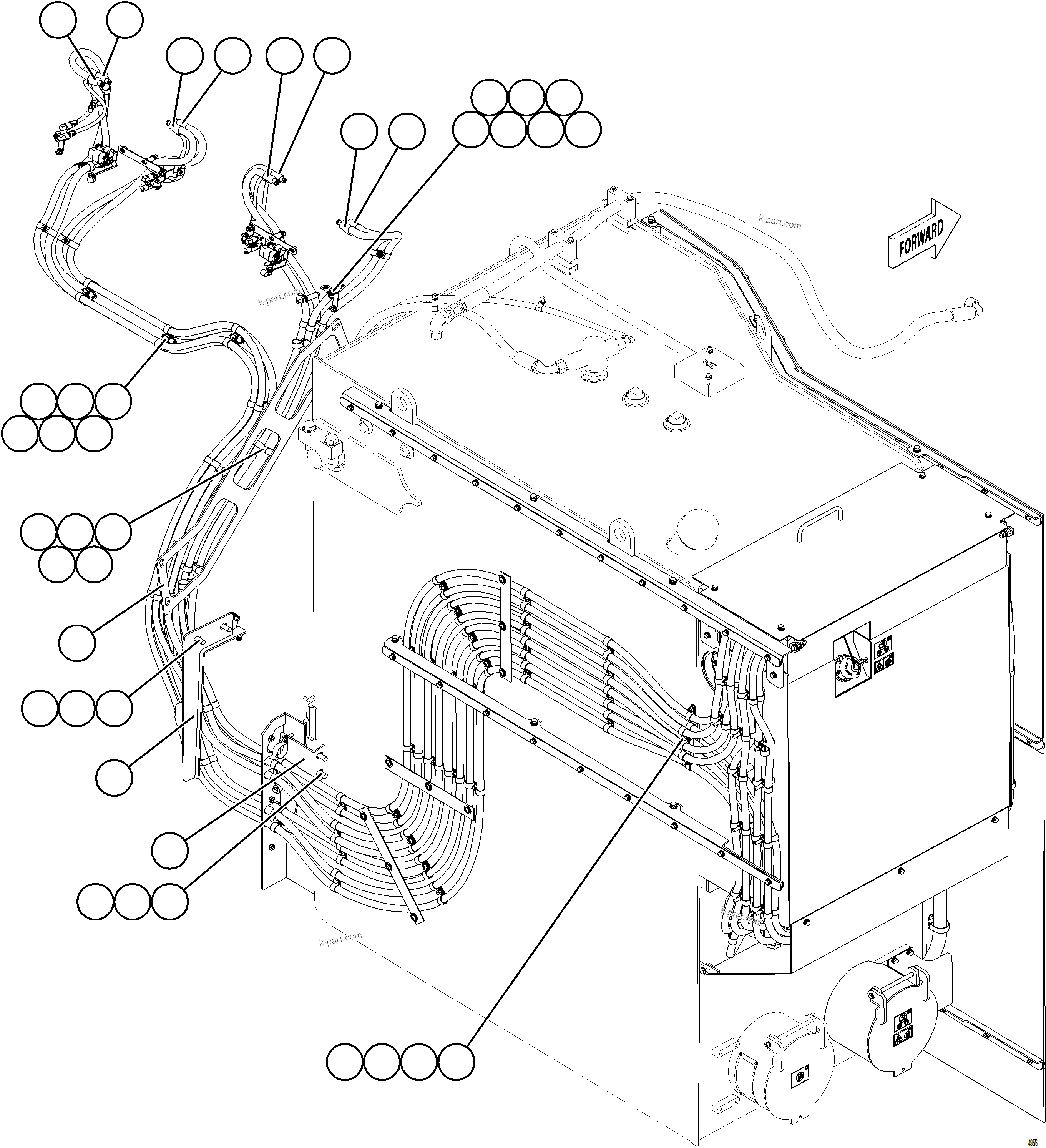 Komatsu parts book diagram for AFE75-BK 980E-5 S/N A50255 - A50256,A50257,A50260 - A50269,A50271 - A50273  KNA: DEF TANK RETURN AND SUPPLY PIPING