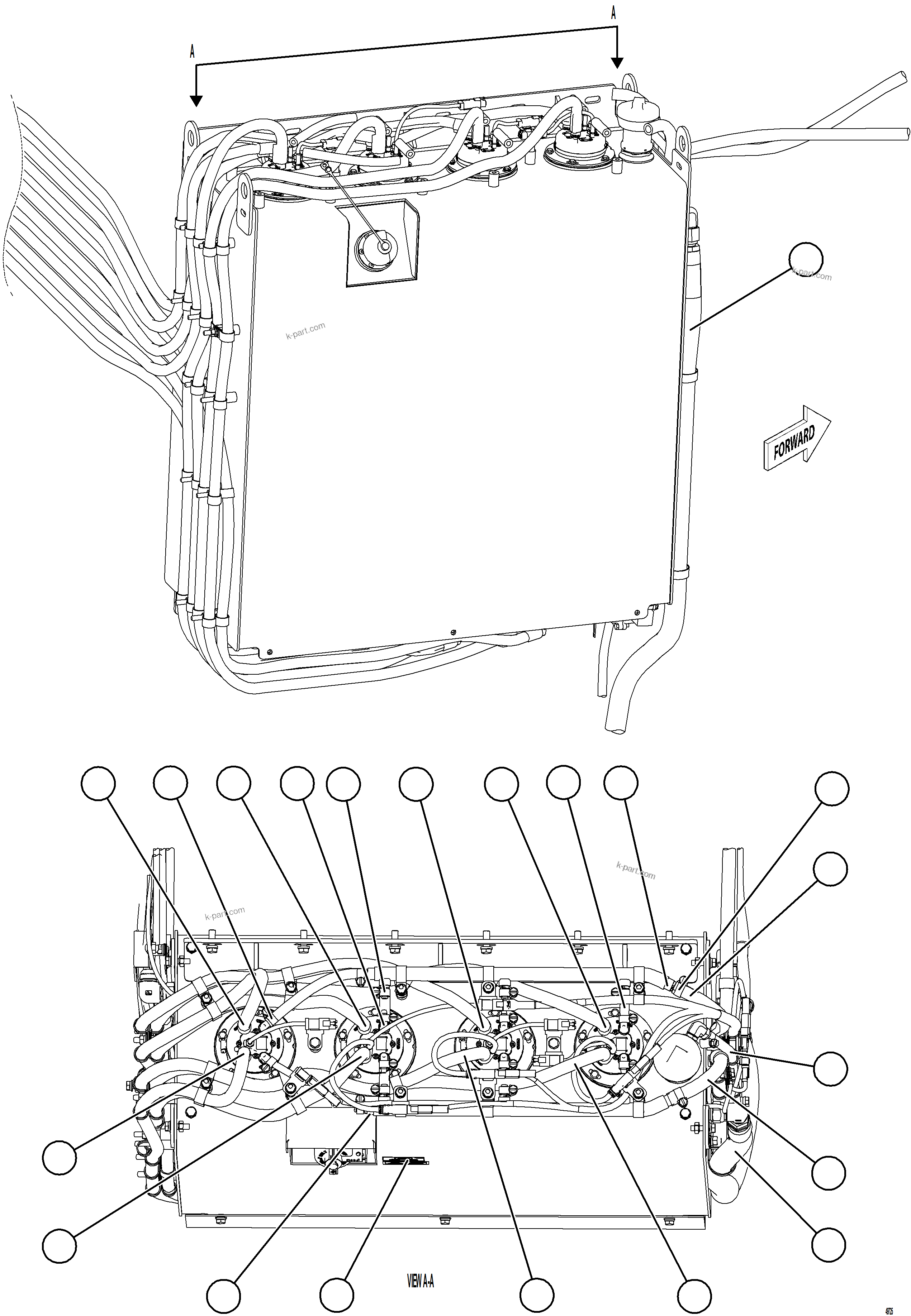 Komatsu parts book diagram for AFE75-BK 980E-5 S/N A50255 - A50256,A50257,A50260 - A50269,A50271 - A50273  KNA: DEF TANK HOSE CONNECTIONS - TOP    1/2