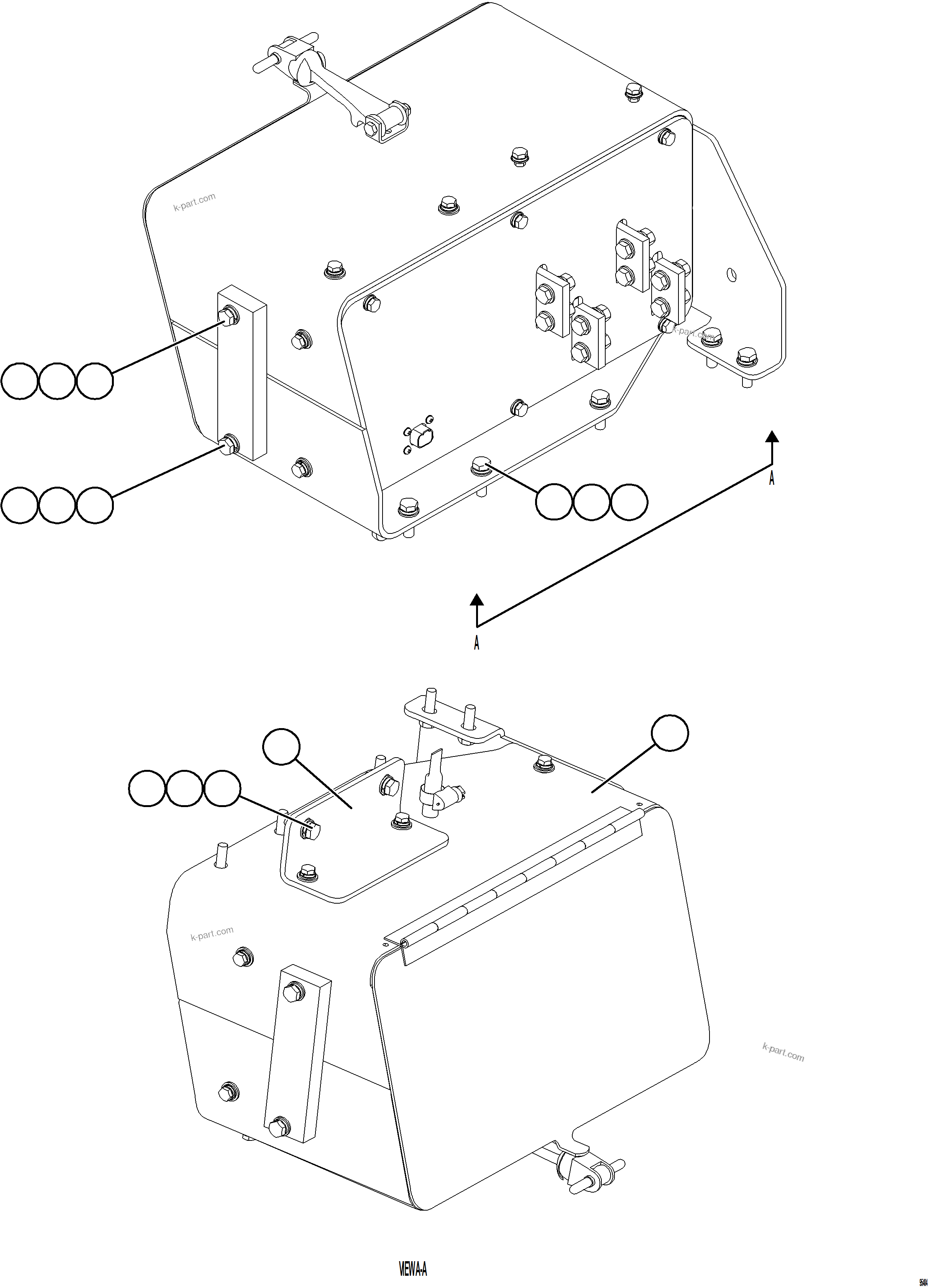 Komatsu parts book diagram for AFE75-BK 980E-5 S/N A50255 - A50256,A50257,A50260 - A50269,A50271 - A50273  KNA: ISOLATION BOX INSTALLATION