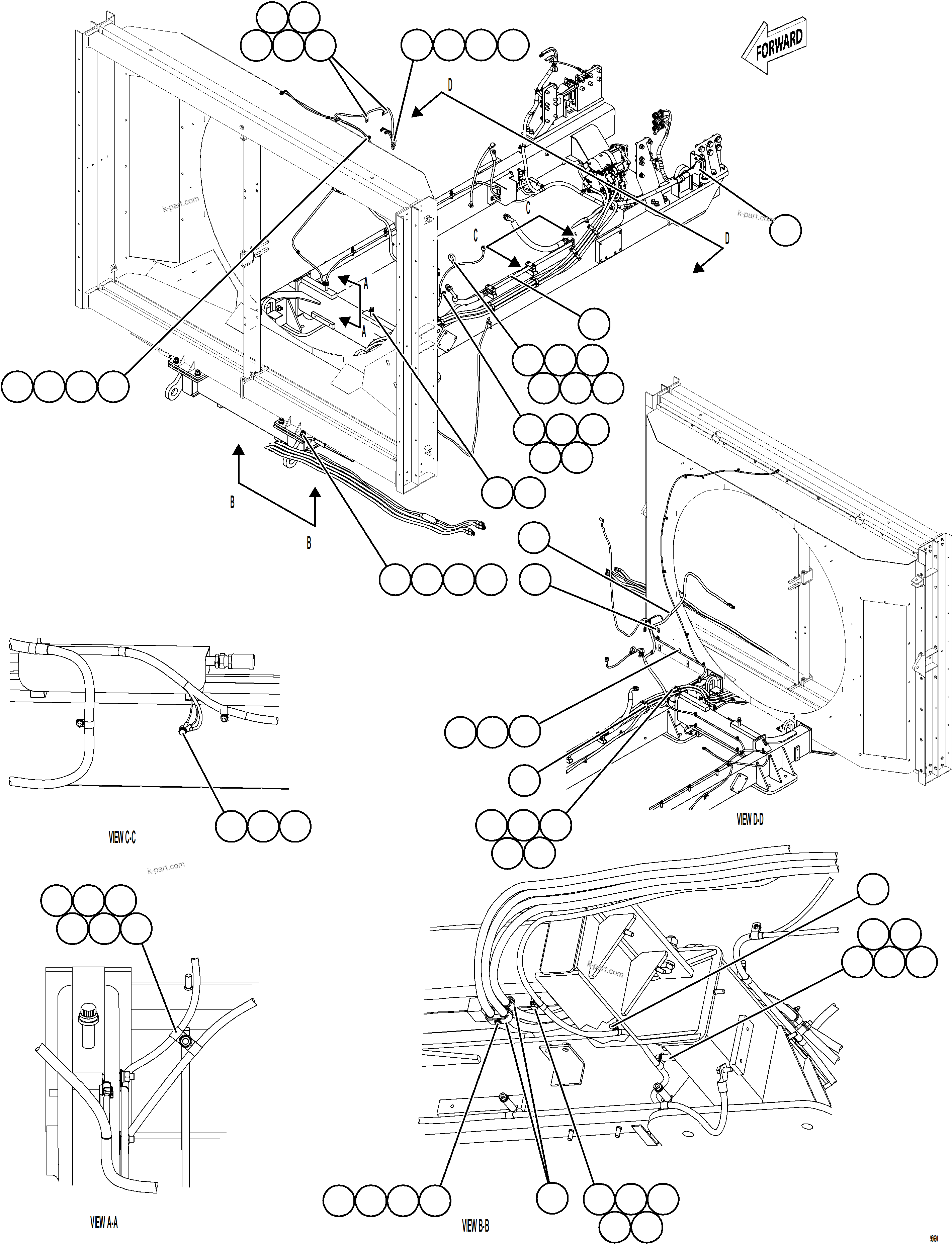 Komatsu parts book diagram for AFE75-BK 980E-5 S/N A50255 - A50256,A50257,A50260 - A50269,A50271 - A50273  KNA: CRANKING MOTOR WIRING    1/2